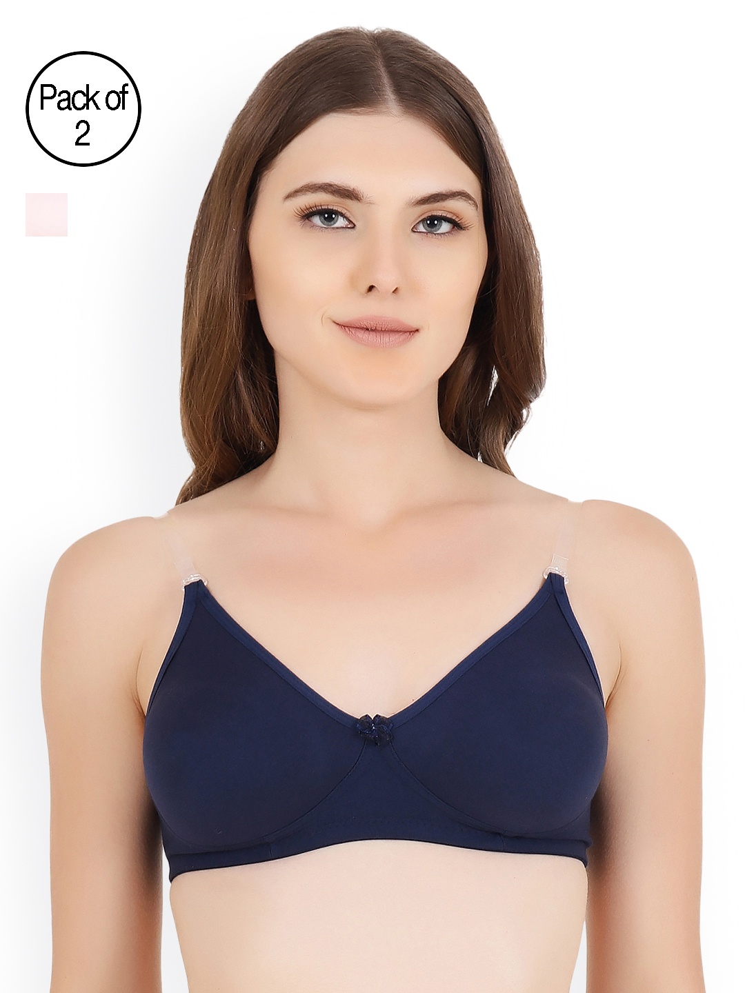 

Floret Pack Of 2 Solid Non-Wired Non Padded T-shirt Bra Daina_N.Blue-Pink_40B, Navy blue