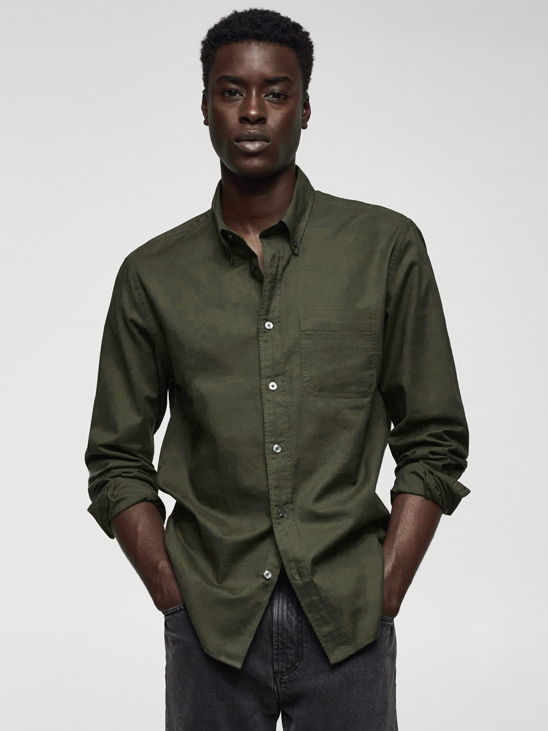 

MANGO MAN Cotton Oxford Casual Shirt, Olive