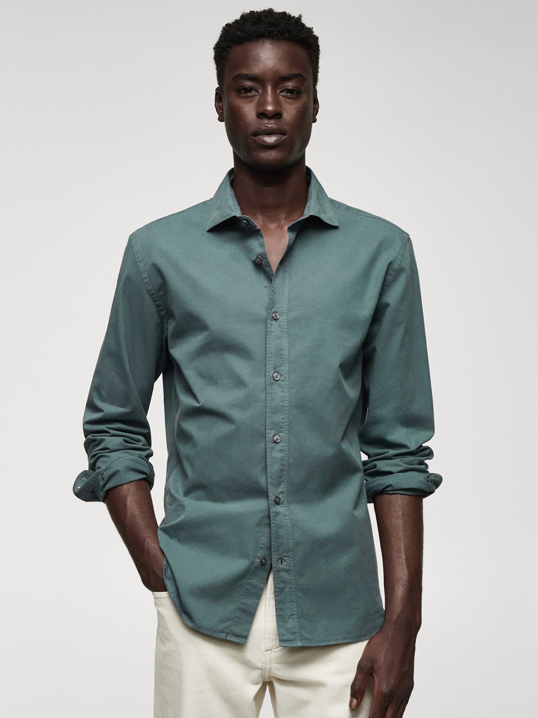 

MANGO MAN Pure Cotton Slim Fit Casual Shirt, Blue