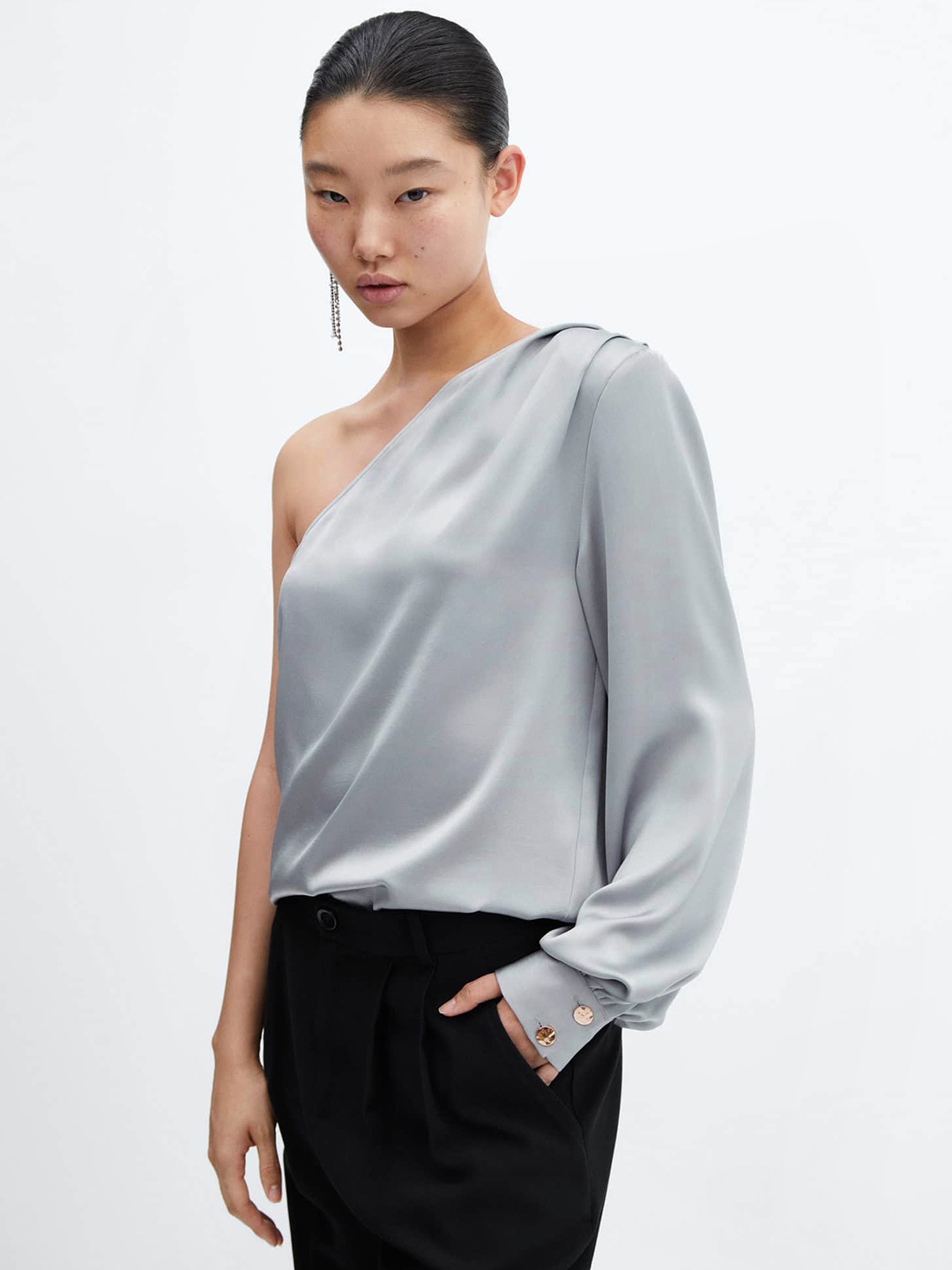 

MANGO One Shoulder Sheen Top, Grey