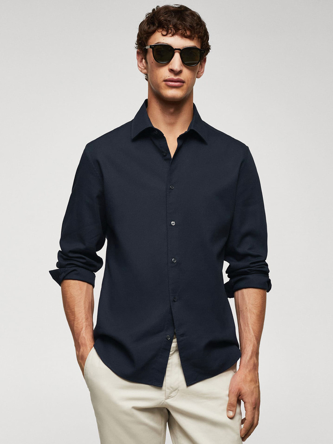 

MANGO MAN Cotton Slim Fit Casual Shirt, Navy blue