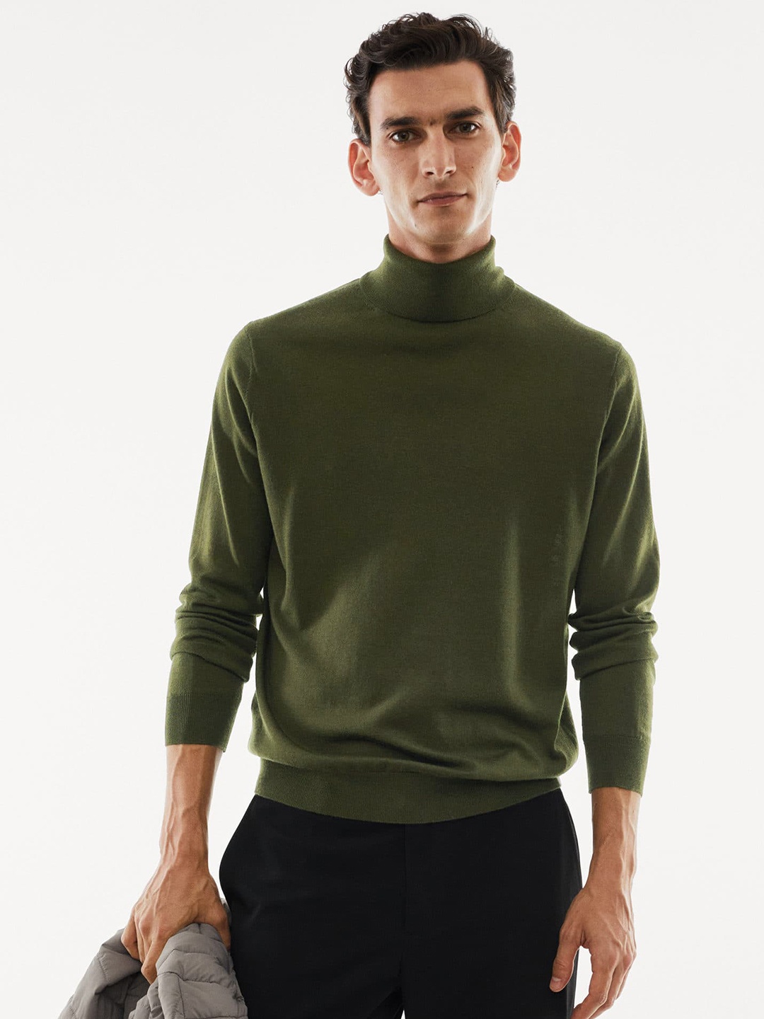 

MANGO MAN Woollen Pullover, Olive