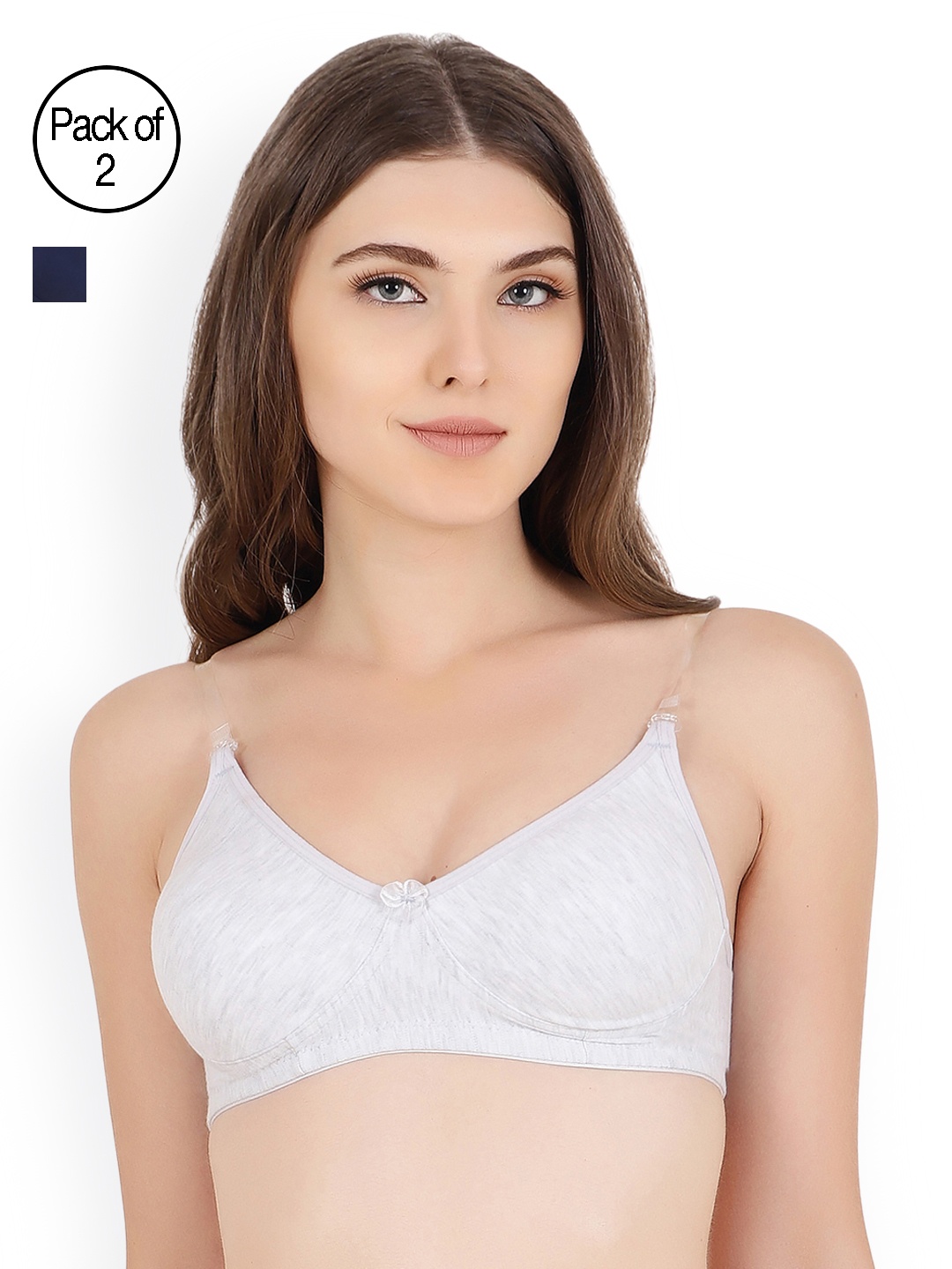 

Floret Pack Of Two Solid Non-Wired Non Padded T-shirt Bra Daina_N.Blue-Cool Grey_40B, Navy blue