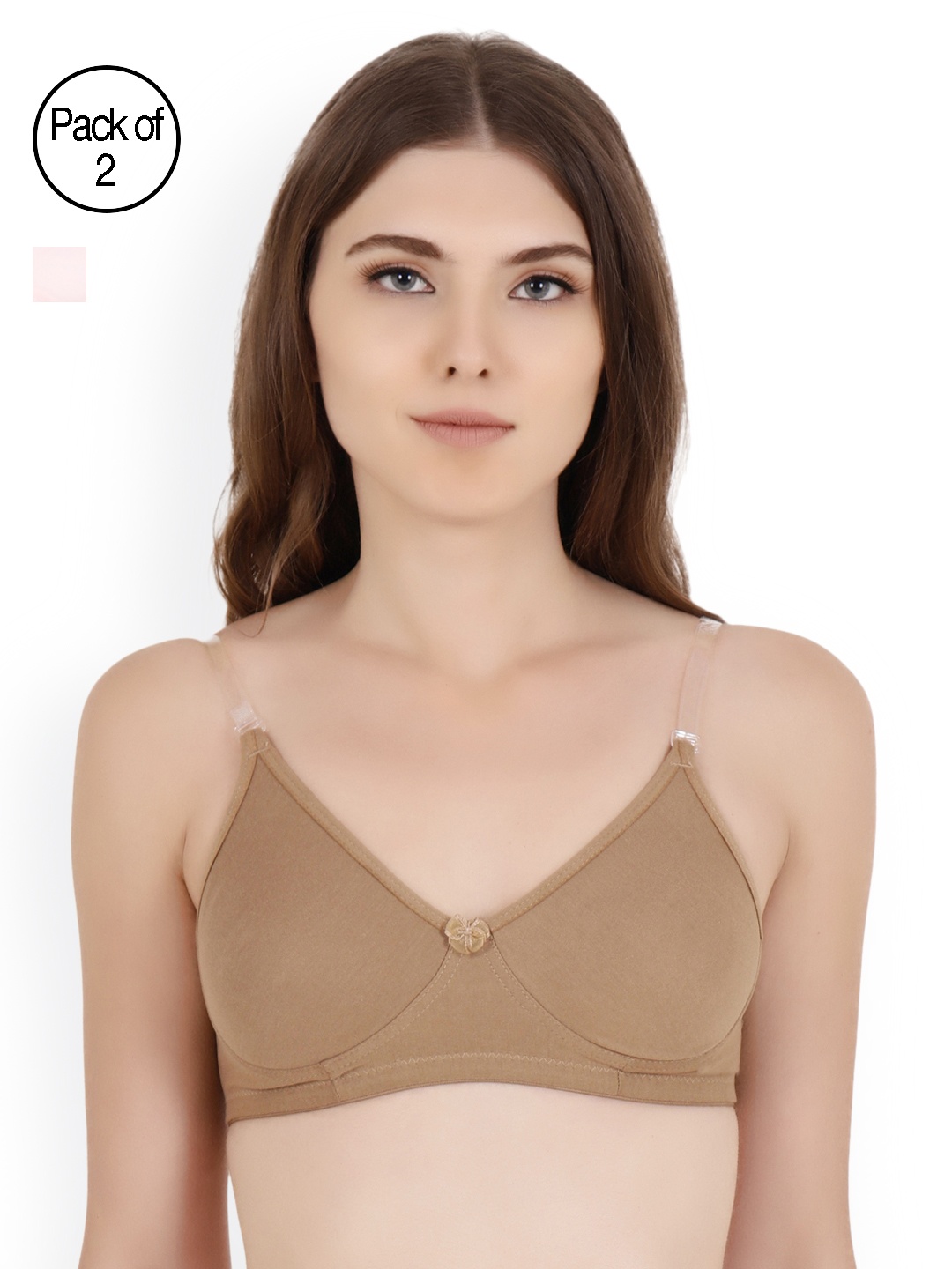 

Floret Pack Of 2 Solid Non-Wired Non Padded T-shirt Bra Daina_Pink-Nude_40B