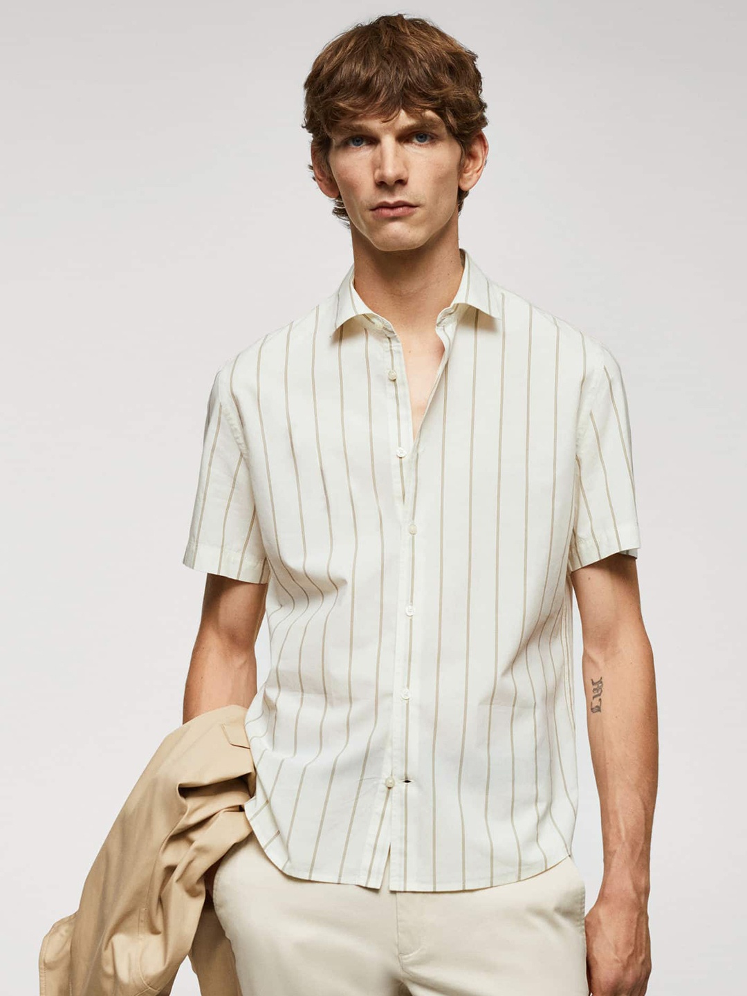 

MANGO MAN Striped Casual Shirt, White