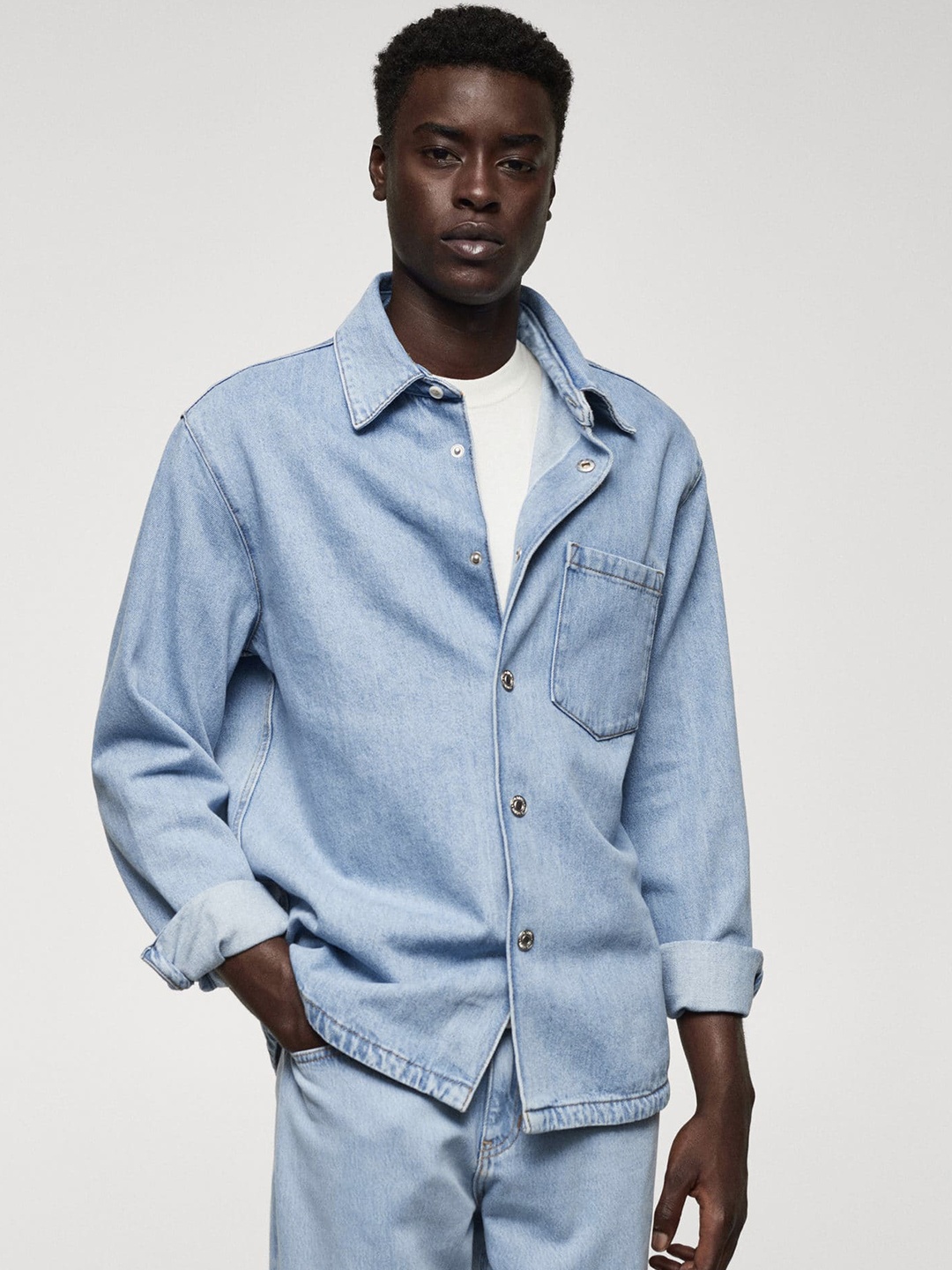 

MANGO MAN Cotton Denim Overshirt, Blue