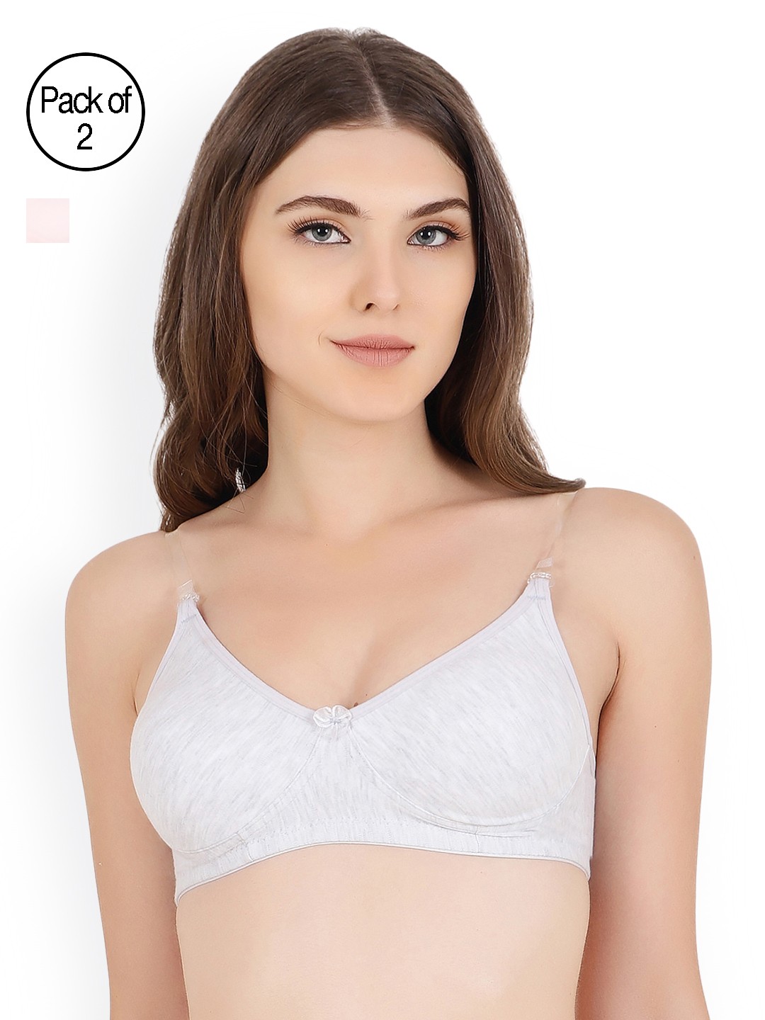 

Floret Pack Of 2 Solid Non-Wired Non Padded T-shirt Bra Daina_Pink-Cool Grey_40B