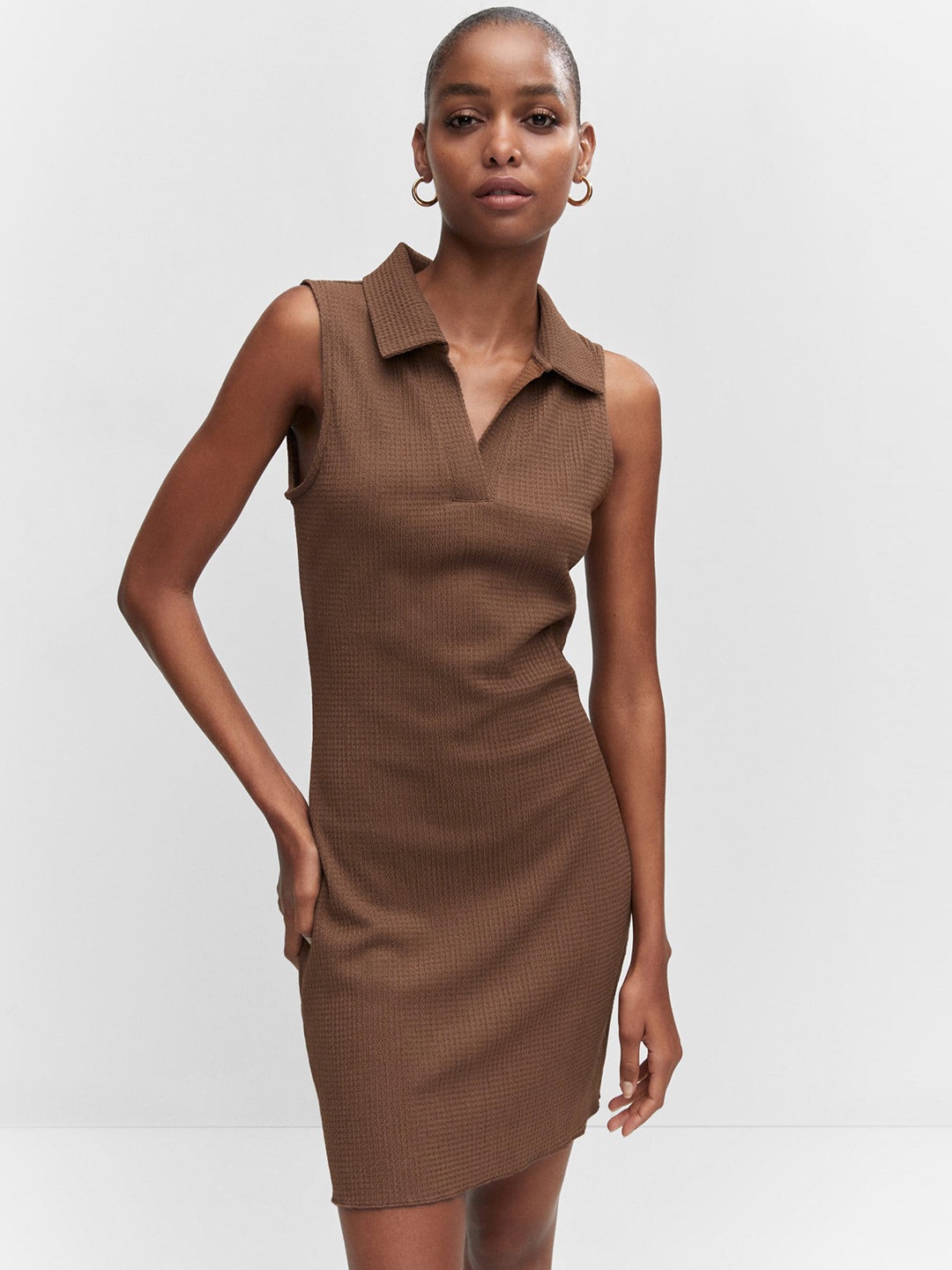

MANGO Polo Neck T-shirt Dress, Brown