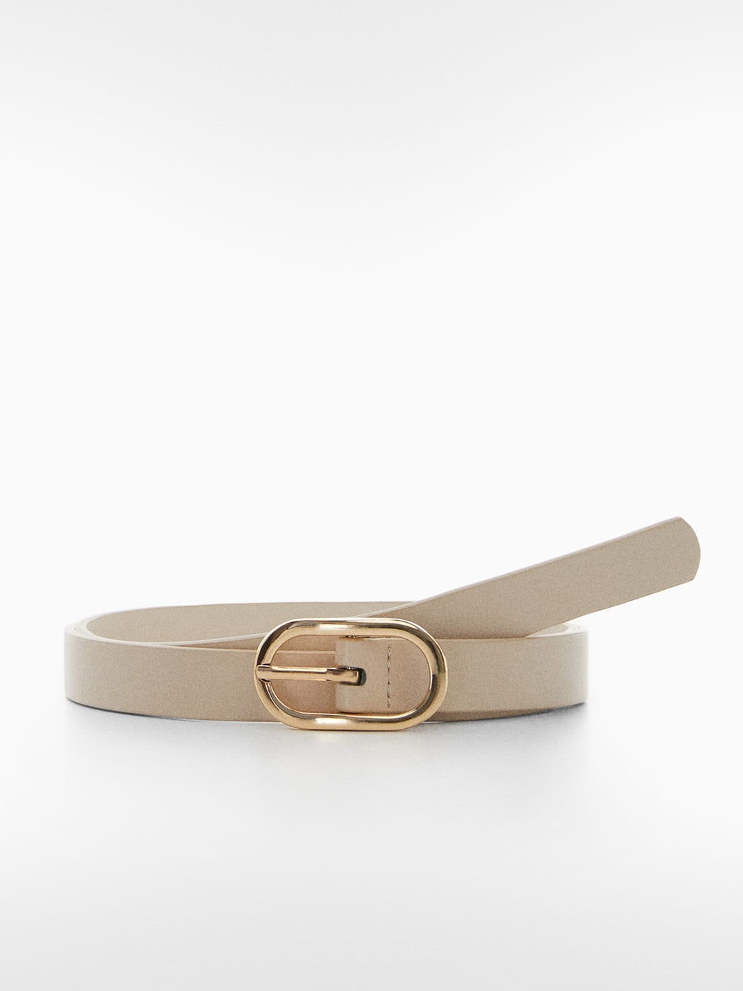 

MANGO Women Slim PU Belt, Beige