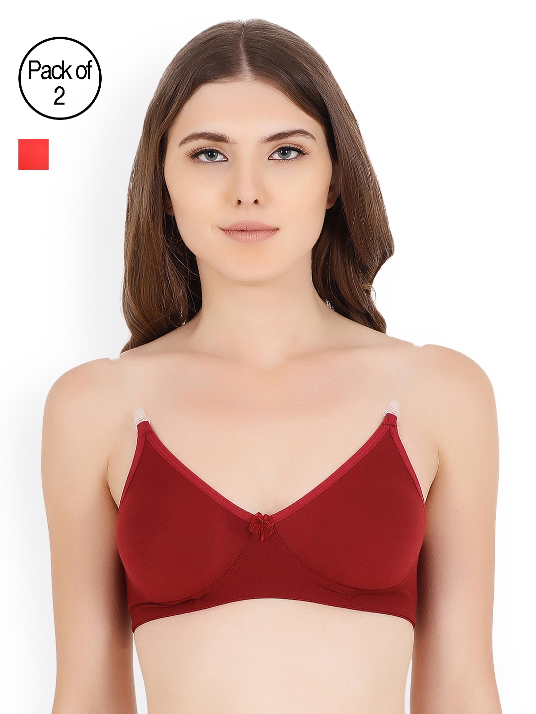 

Floret Pack Of 2 Solid Non-Wired Non Padded T-shirt Bra Daina_Red-Maroon_40B