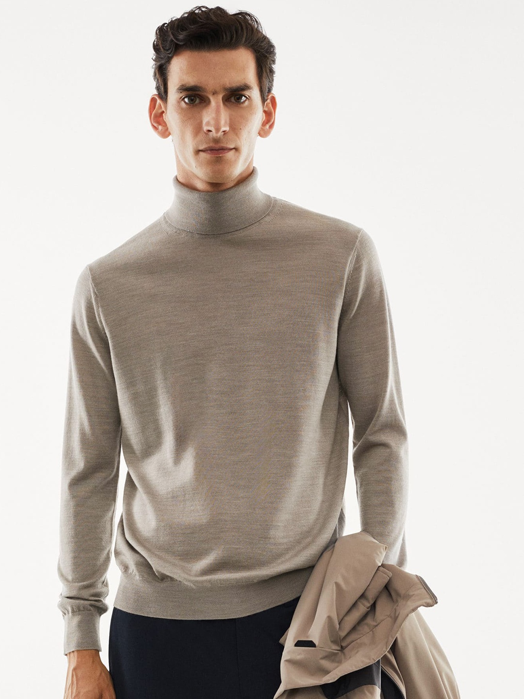 

MANGO MAN Woollen Pullover, Taupe