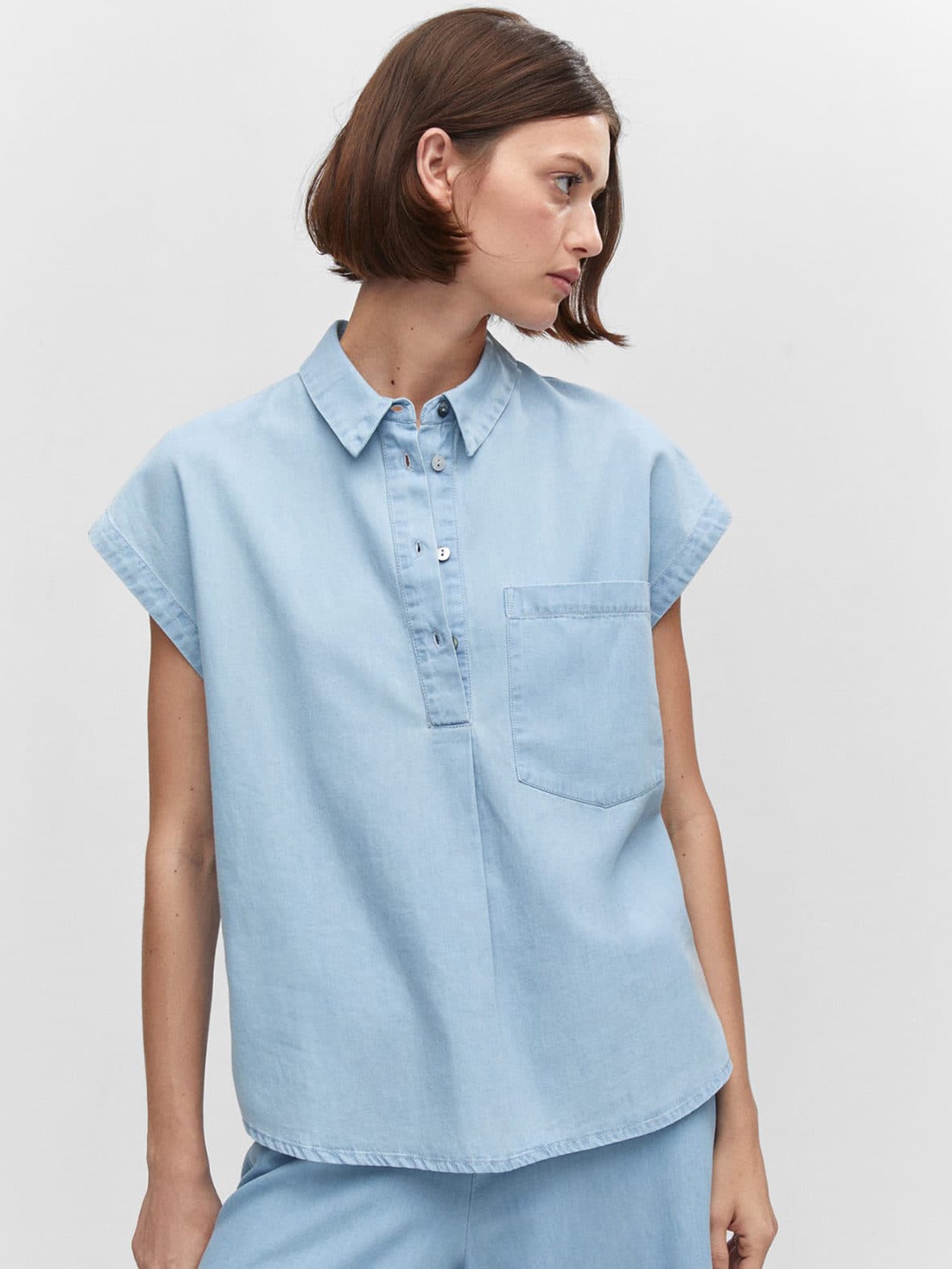 

MANGO Chambray Casual Shirt, Blue
