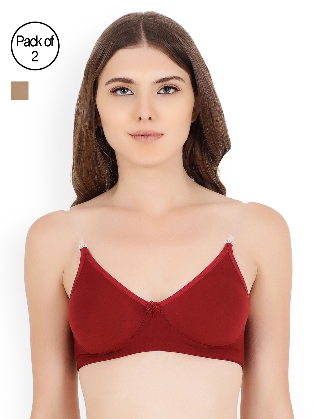 

Floret Pack Of 2 Solid Non-Wired Non Padded T-shirt Bra Daina_Nude-Maroon_40B