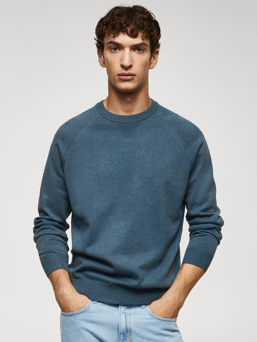 

MANGO MAN Solid Pullover, Teal