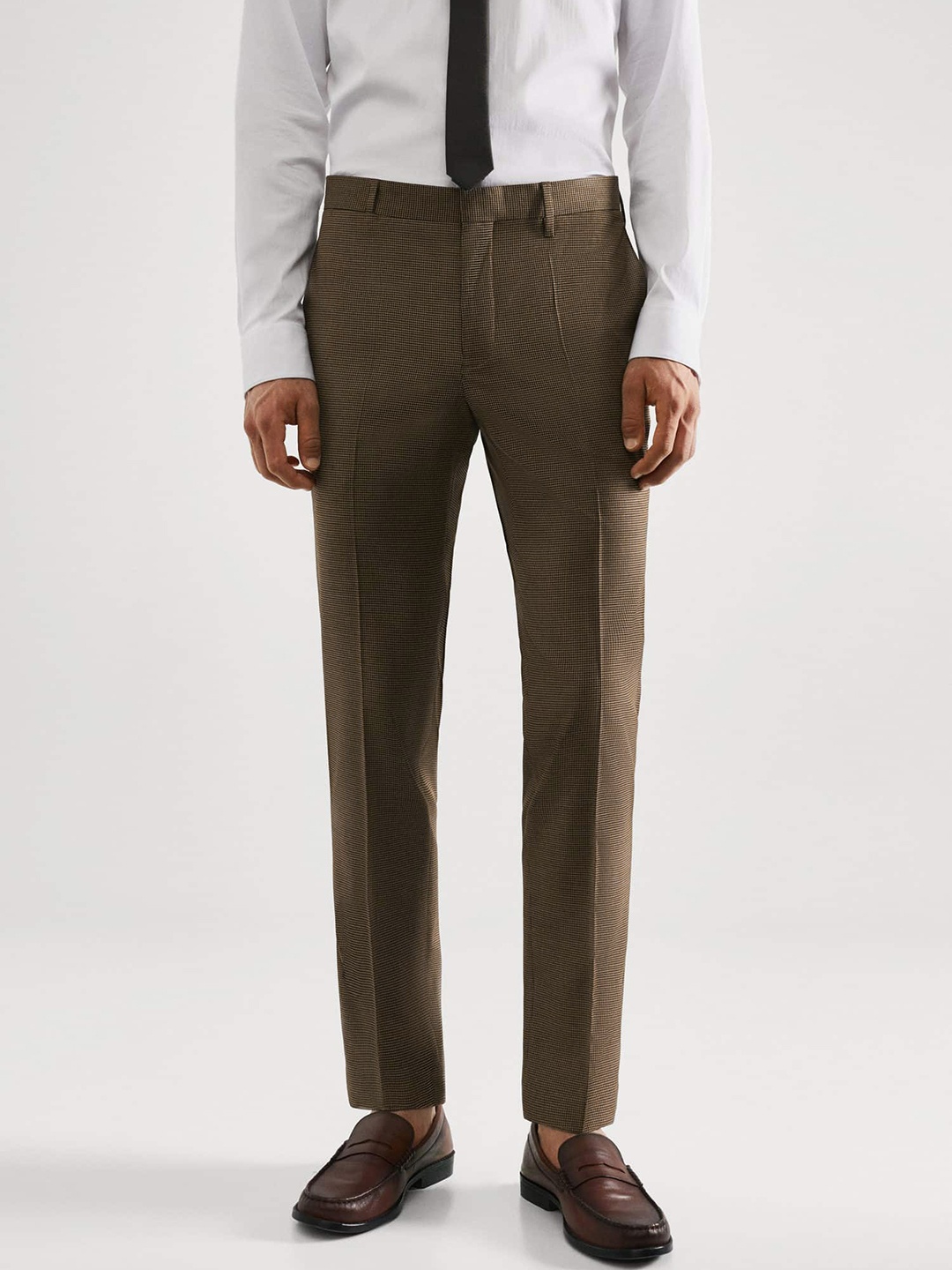 

MANGO MAN Checked Formal Trousers, Khaki