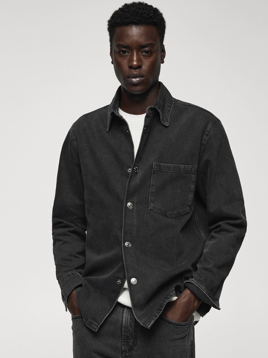 

MANGO MAN Cotton Denim Overshirt, Black