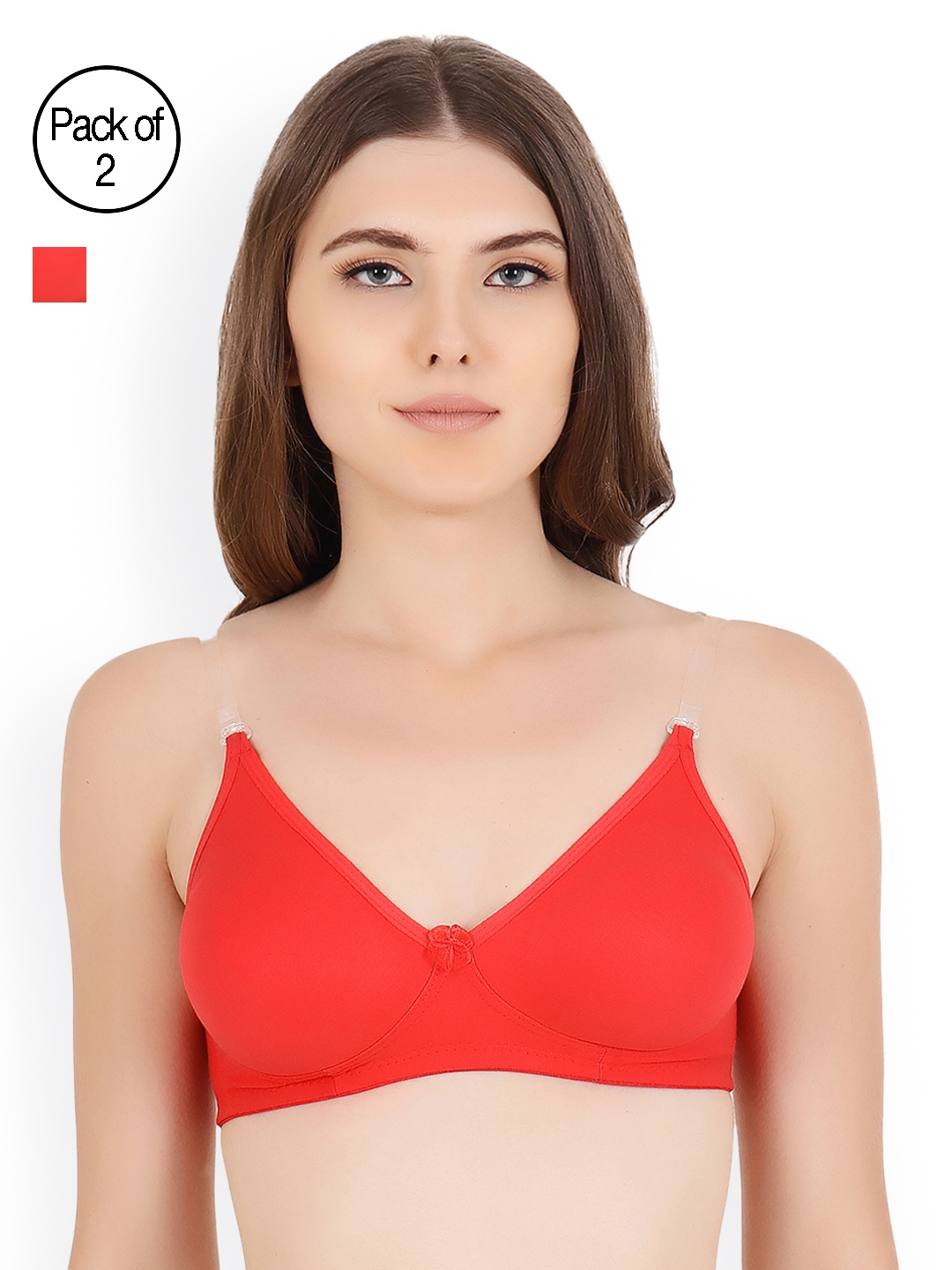 

Floret Red Pack of 2 Solid Non-Wired Non Padded T-shirt Bra Daina_Red-Red_40B