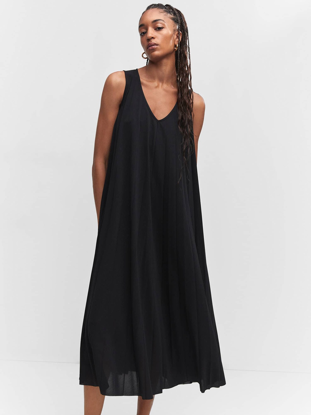 

MANGO Pleated A-Line Midi Dress, Black