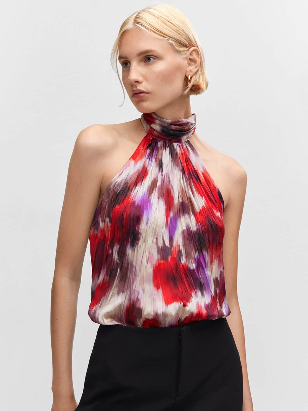 

MANGO Printed Halter Neck Top, Red