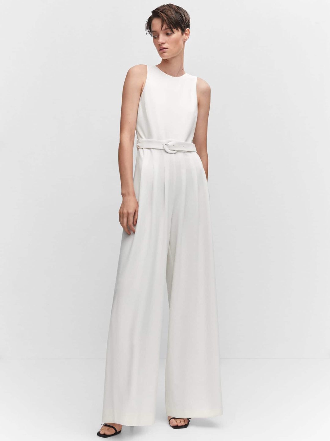 

MANGO Basic Jumpsuit with Belt, White