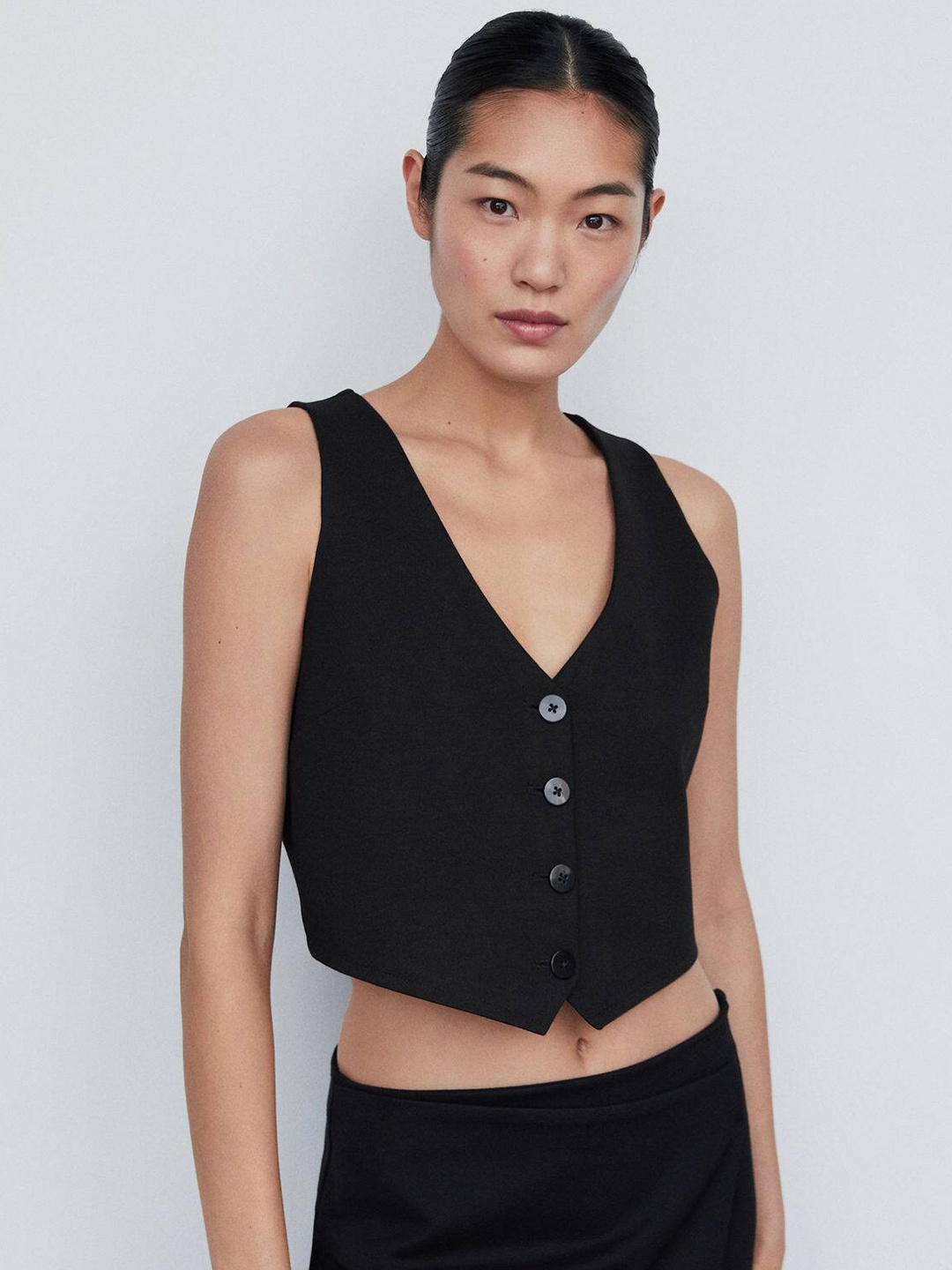 

MANGO Solid Cropped Waistcoat, Black