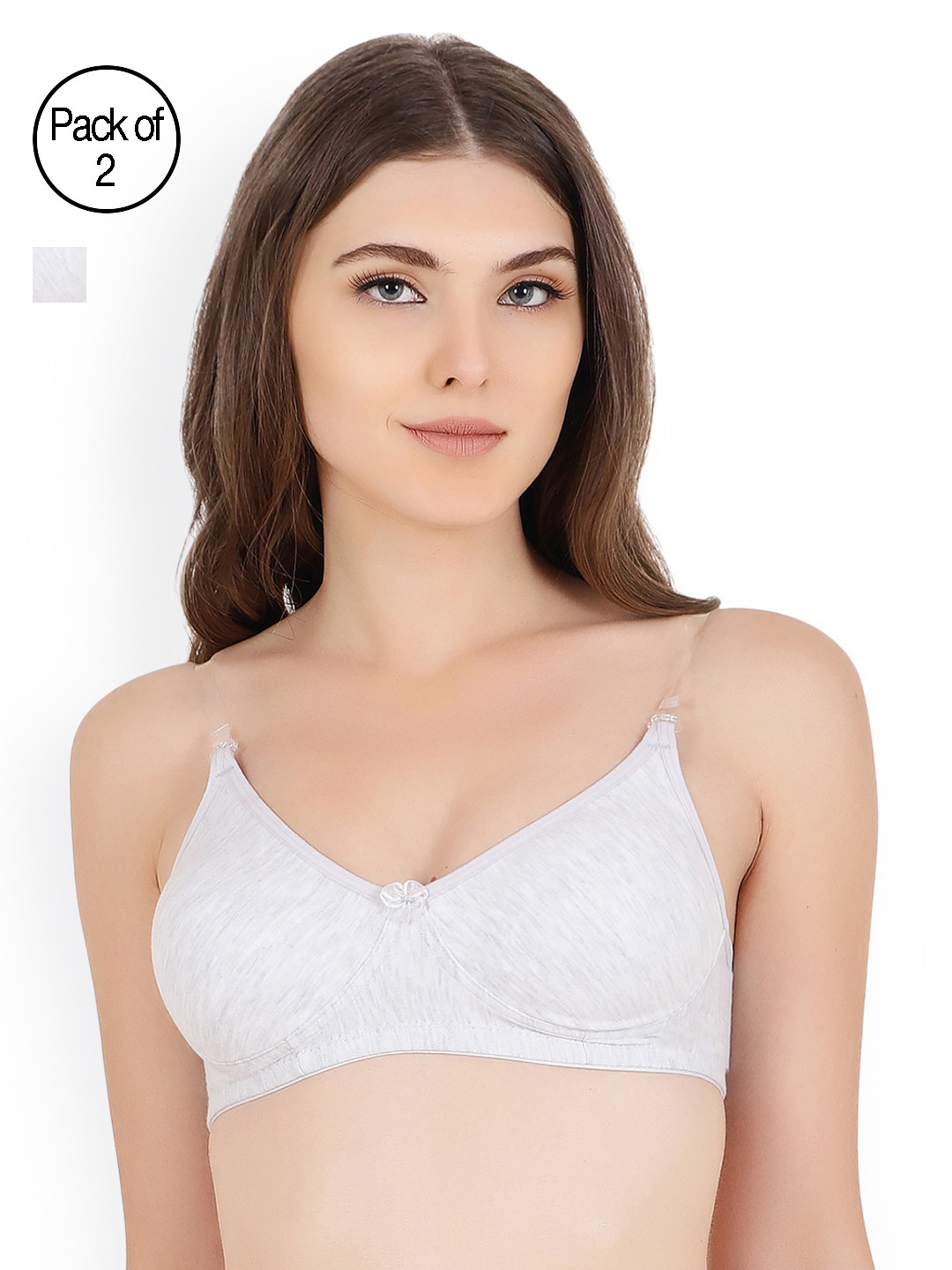 

Floret Pack Of Two Grey Solid Non-Wired Non Padded T-shirt Bra, Grey melange