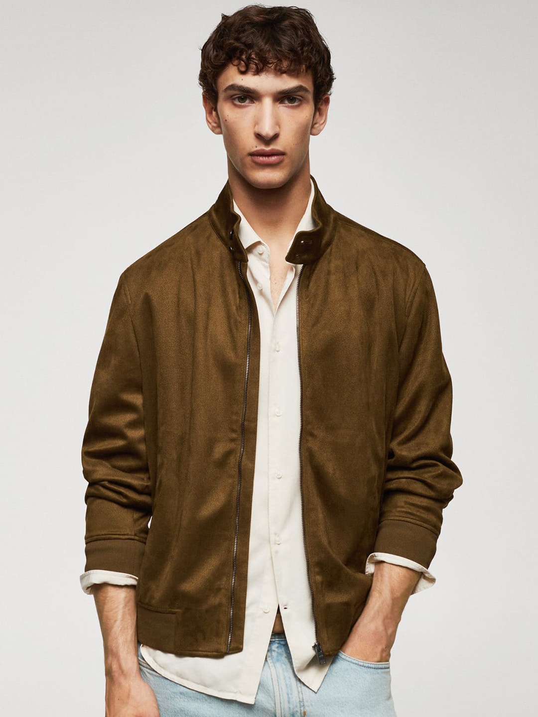 

MANGO MAN Suede Finish Bomber Jacket, Olive