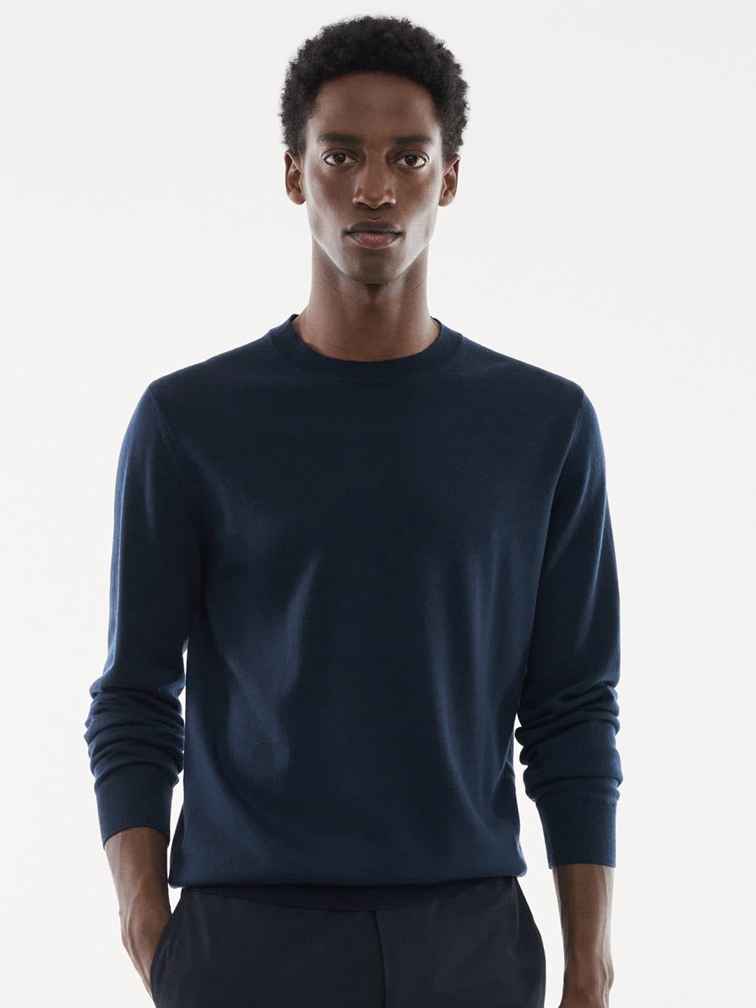 

MANGO MAN Woollen Pullover, Navy blue