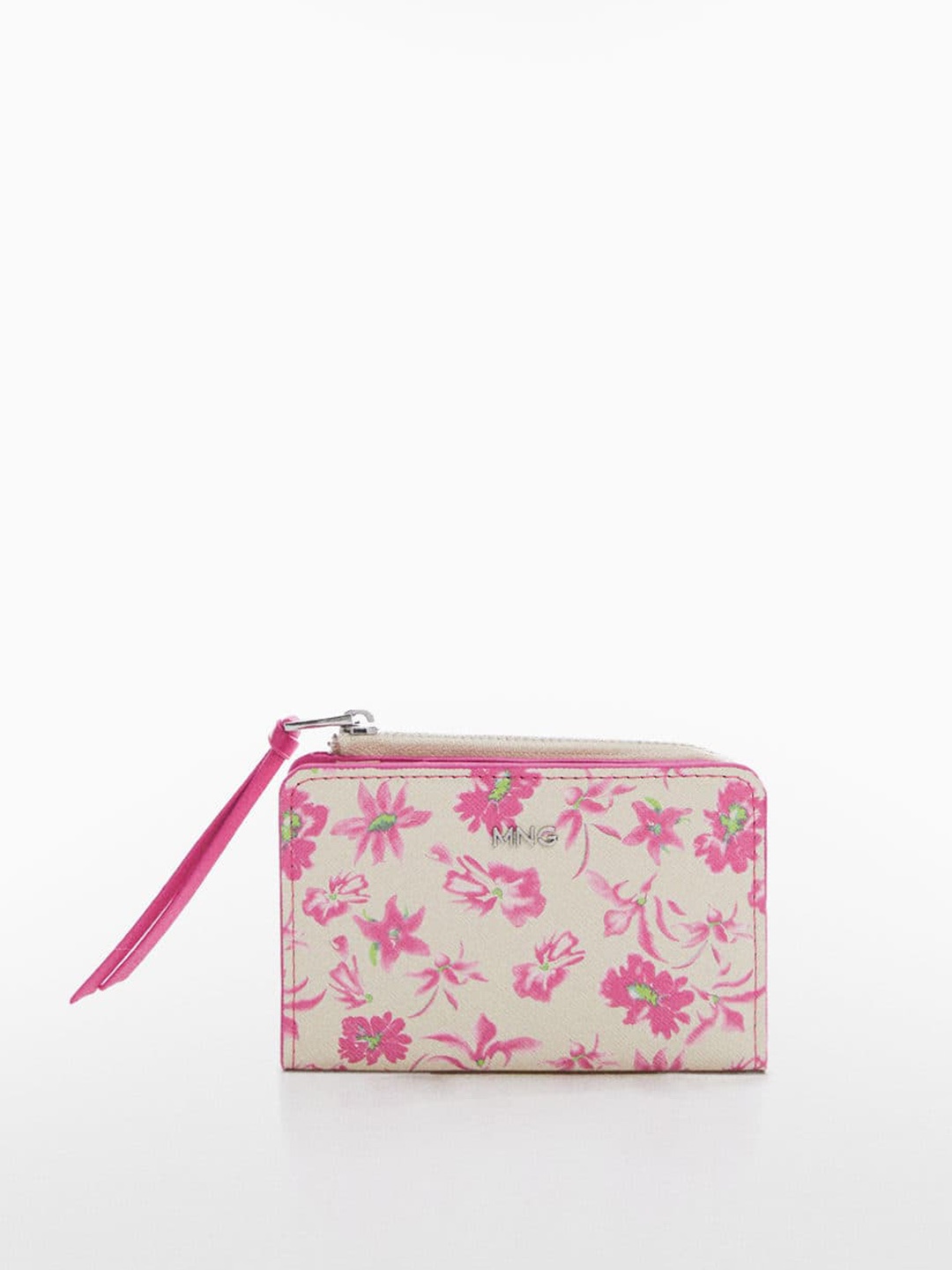 

MANGO Floral Printed Sapphiano Effect PU Two Fold Wallet, Beige