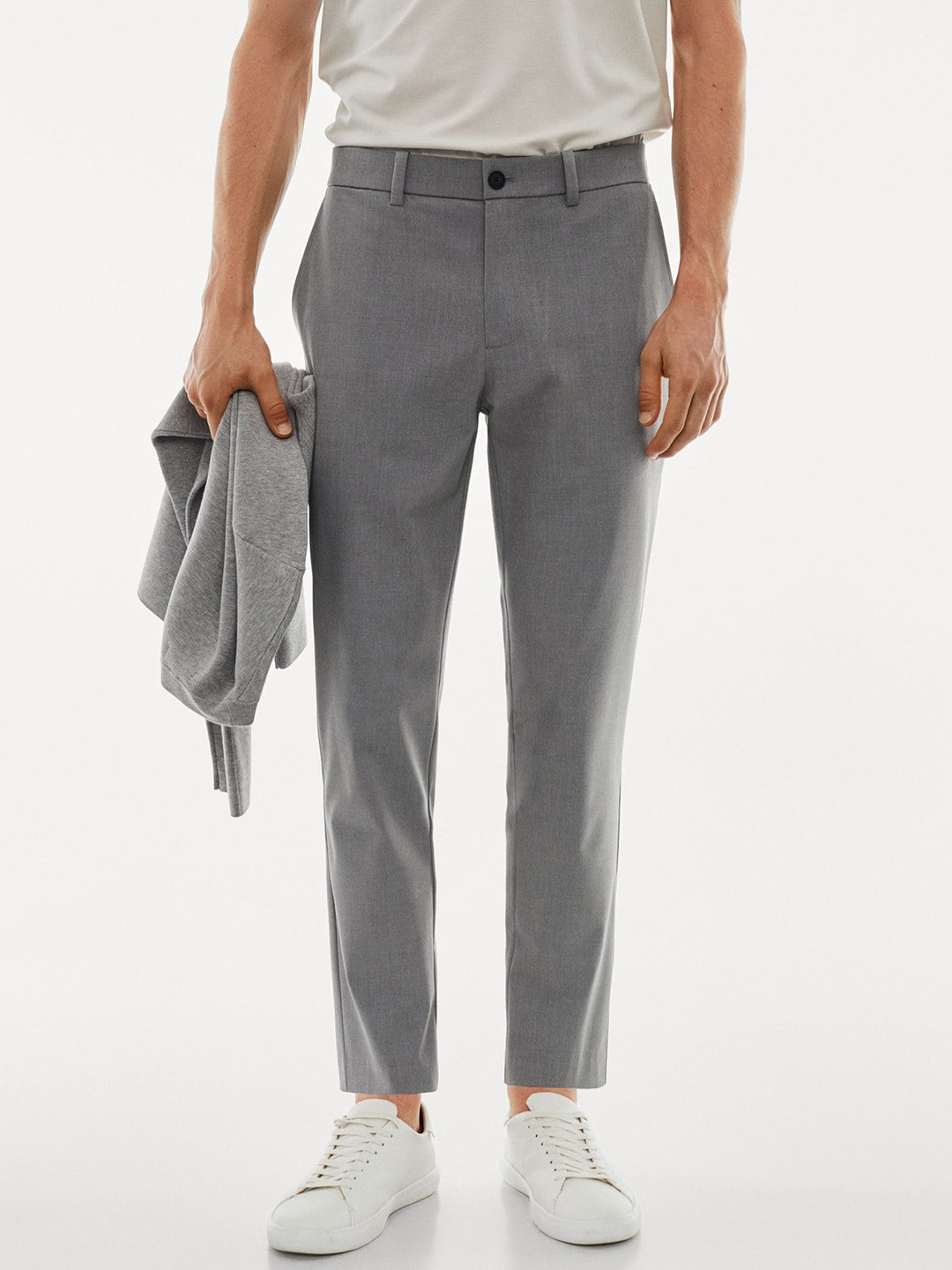 

MANGO MAN Striped Slim Fit Trousers, Grey