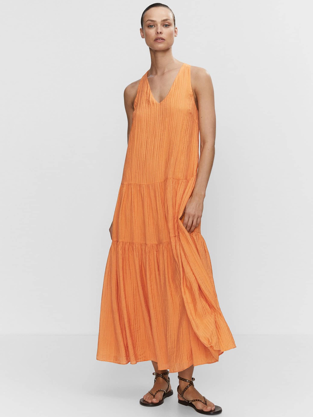 

MANGO A-Line Tiered Maxi Dress, Orange