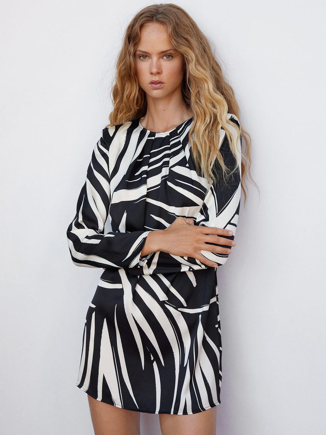 

MANGO Printed Sheath Mini Dress, Black