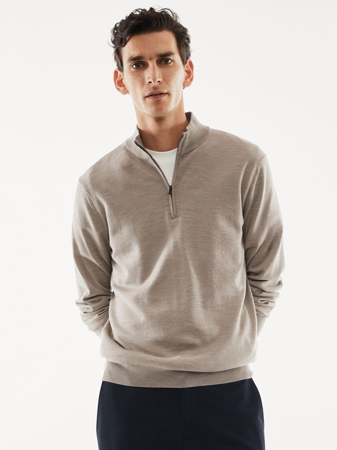 

MANGO MAN Woollen Pullover, Taupe