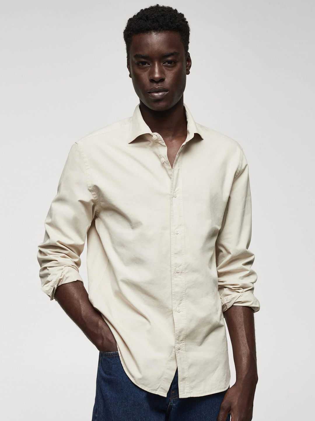 

MANGO MAN Cotton Slim Fit Casual Shirt, Off white