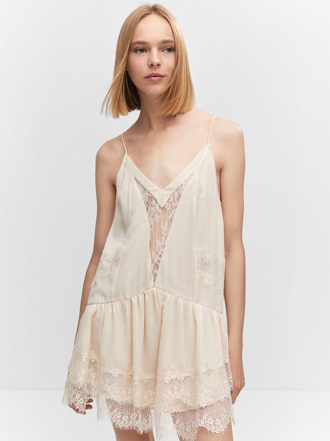 

MANGO Lace Camisole Dress, Cream