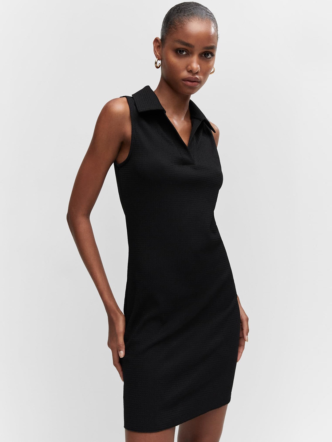 

MANGO Polo Neck T-shirt Dress, Black