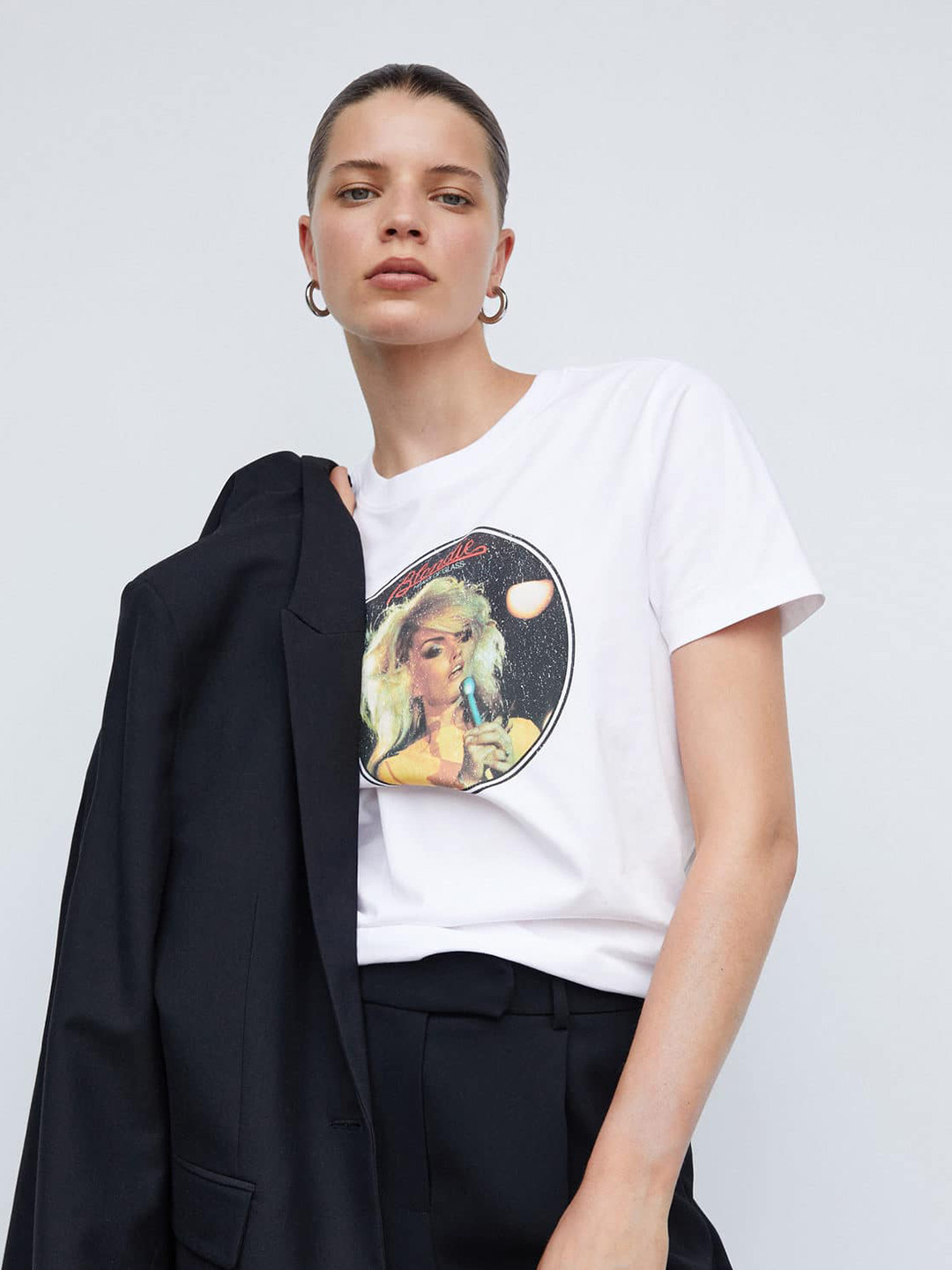 

MANGO Women Printed Pure Cotton T-shirt, White