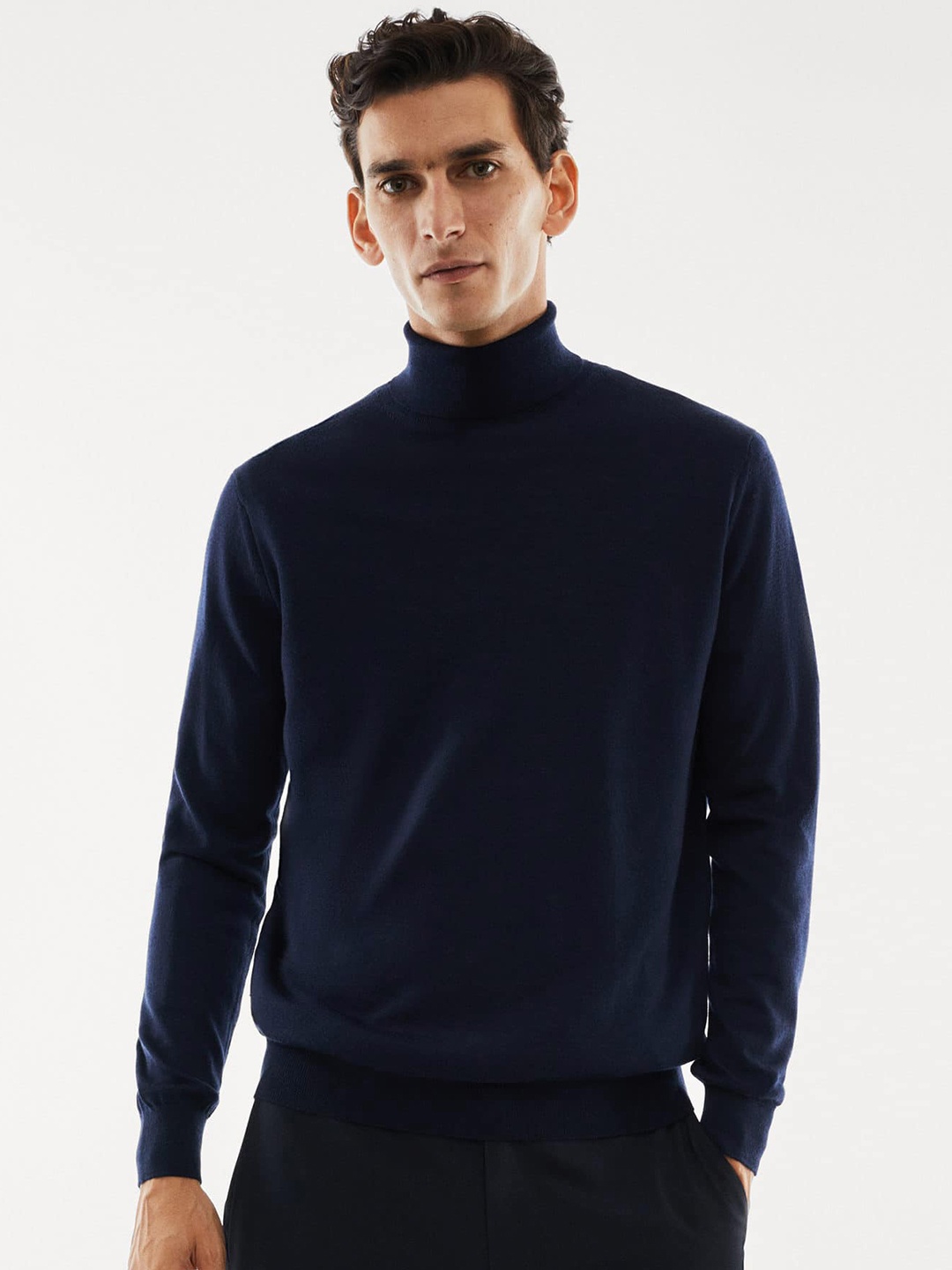 

MANGO MAN Woollen Pullover, Navy blue