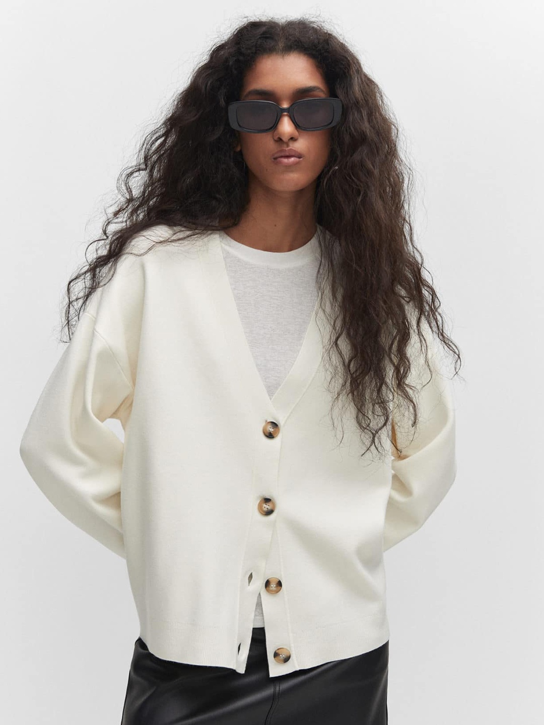 

MANGO Women Solid Cardigan, White