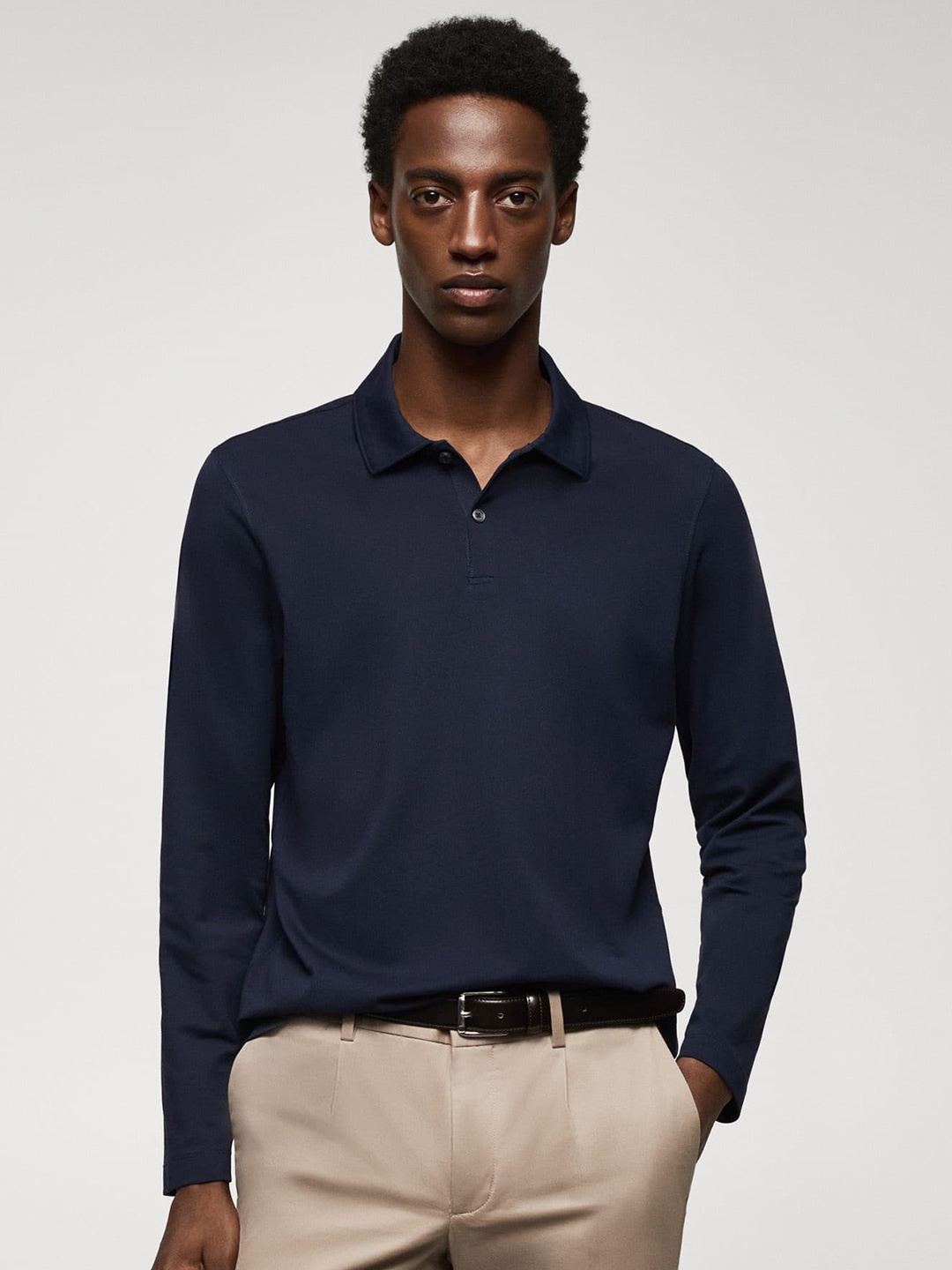

MANGO MAN Long Sleeve Polo Collar T-shirt, Navy blue