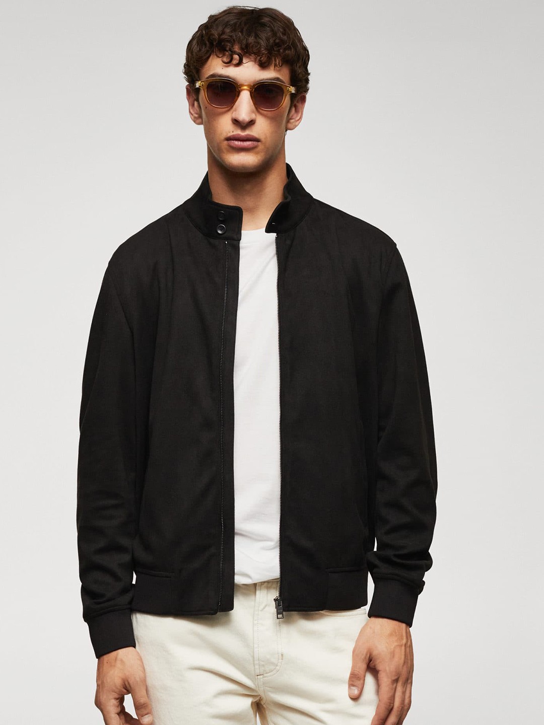 

MANGO MAN Pure Cotton Bomber Jacket, Black