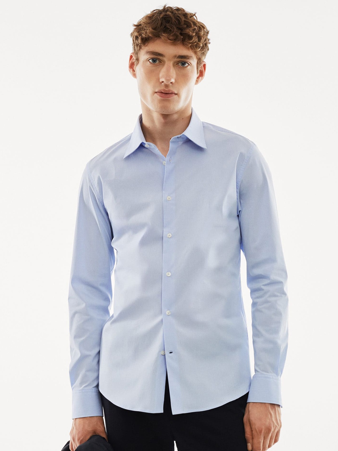 

MANGO MAN Slim Fit Pinstriped Casual Shirt, Blue
