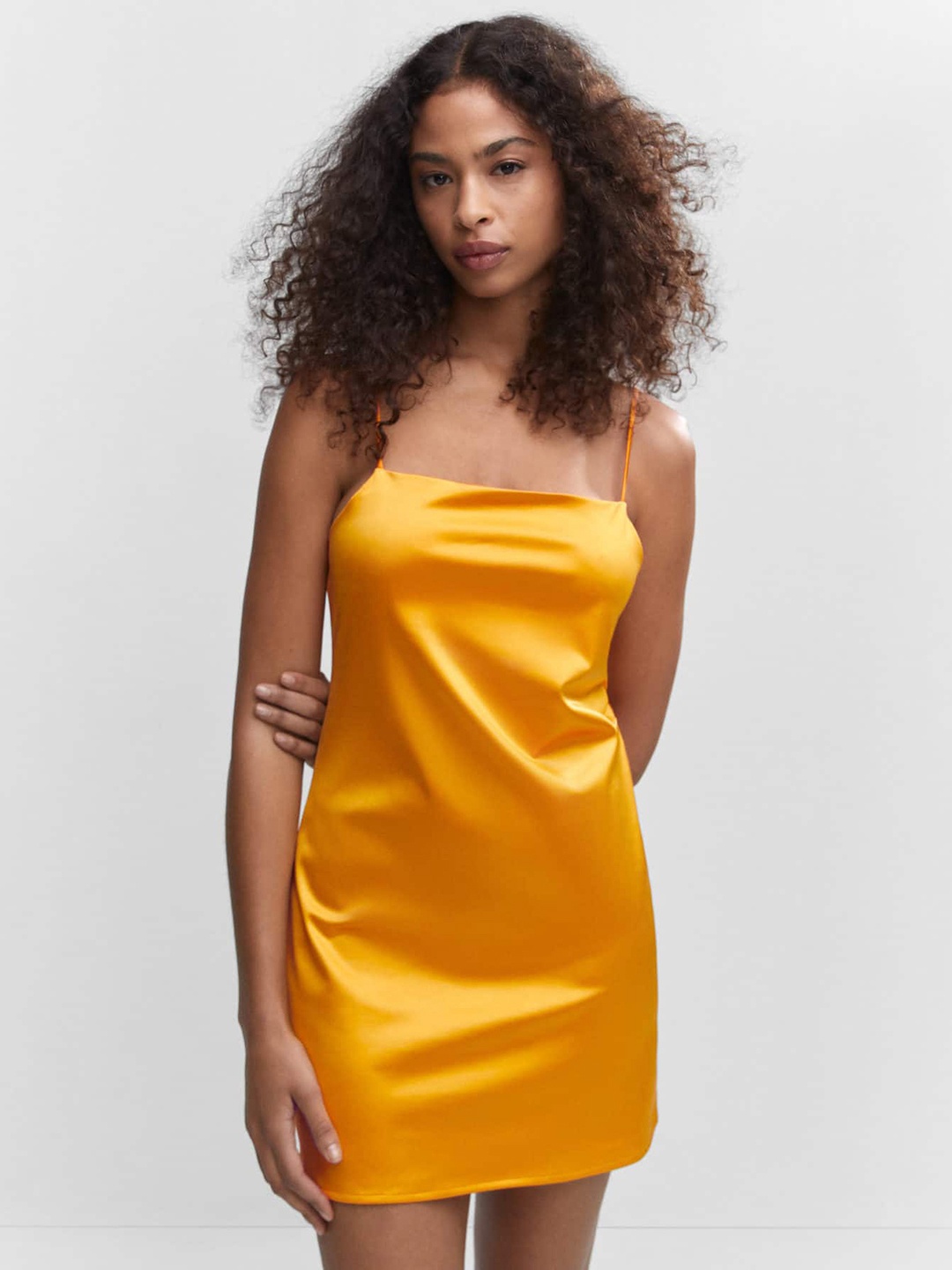 

MANGO Satin Slip Mini Dress, Mustard