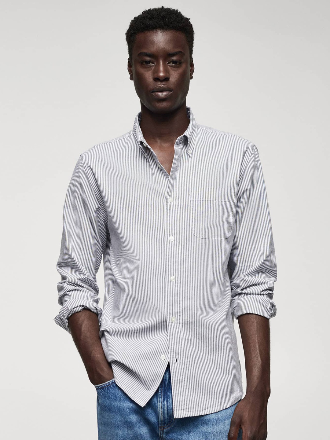 

MANGO MAN Striped Pure Cotton Casual Shirt, Off white