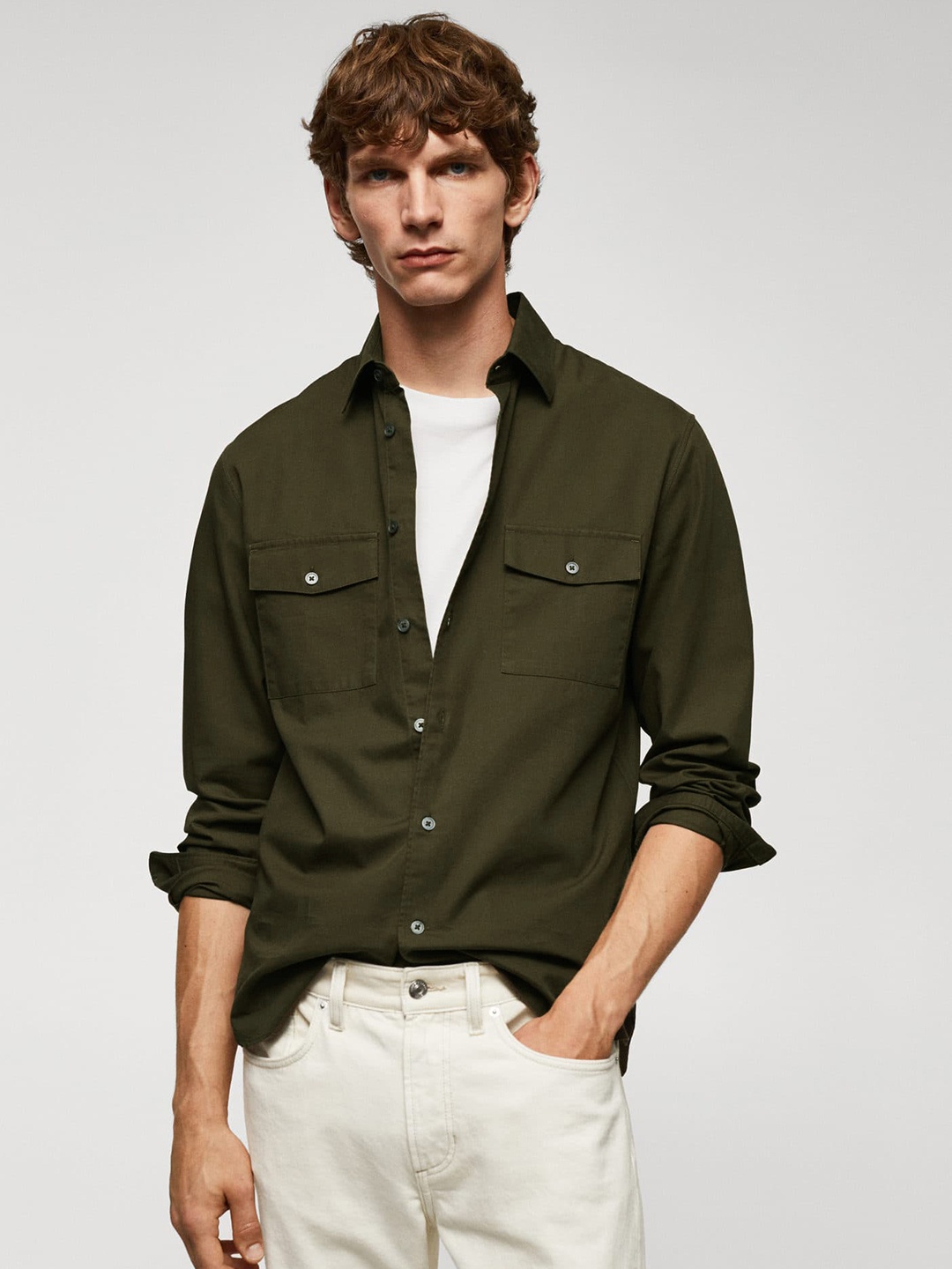 

MANGO MAN Pure Cotton Casual Shirt, Olive