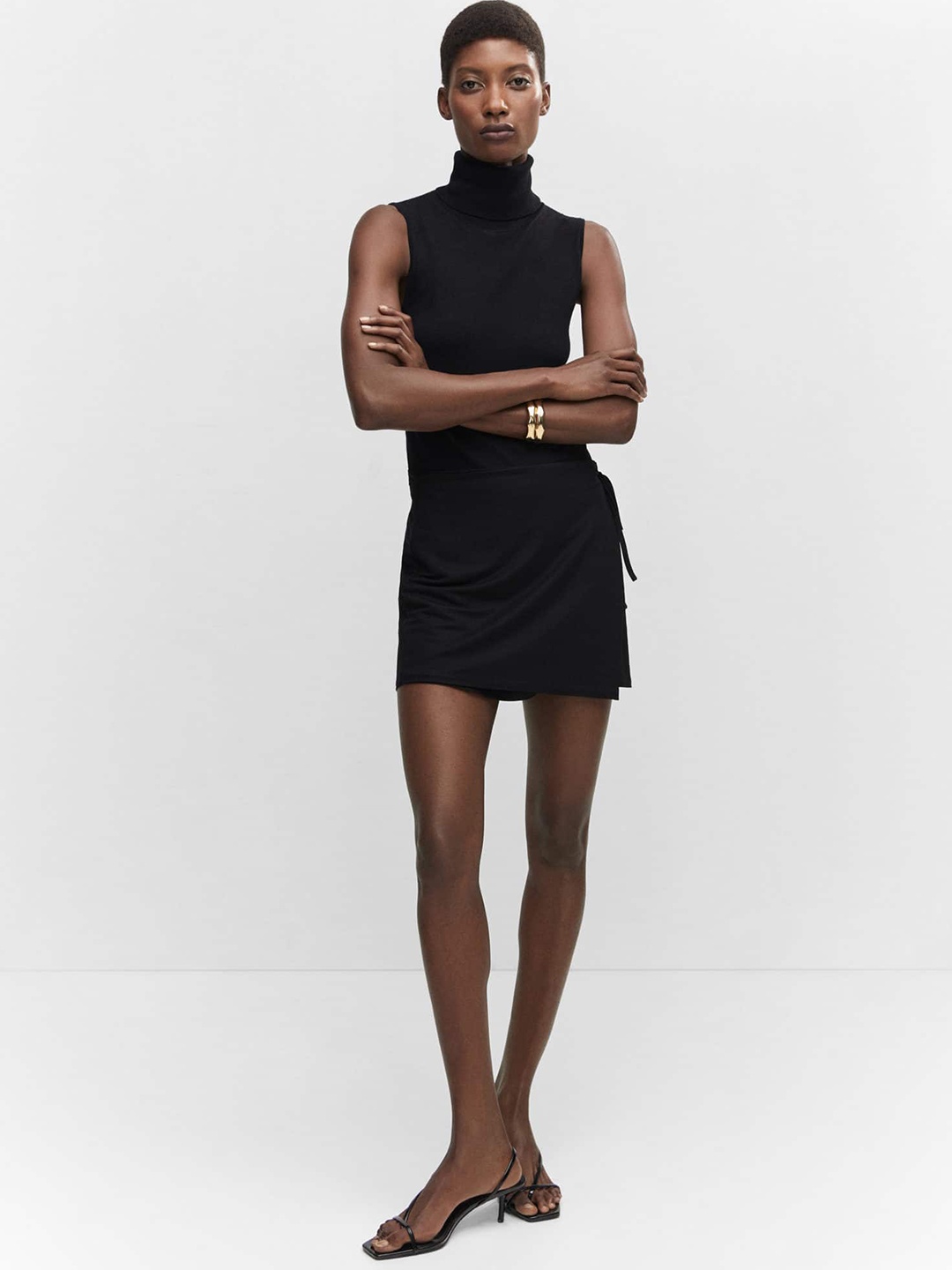 

MANGO Solid Mini Wrap Skirt, Black