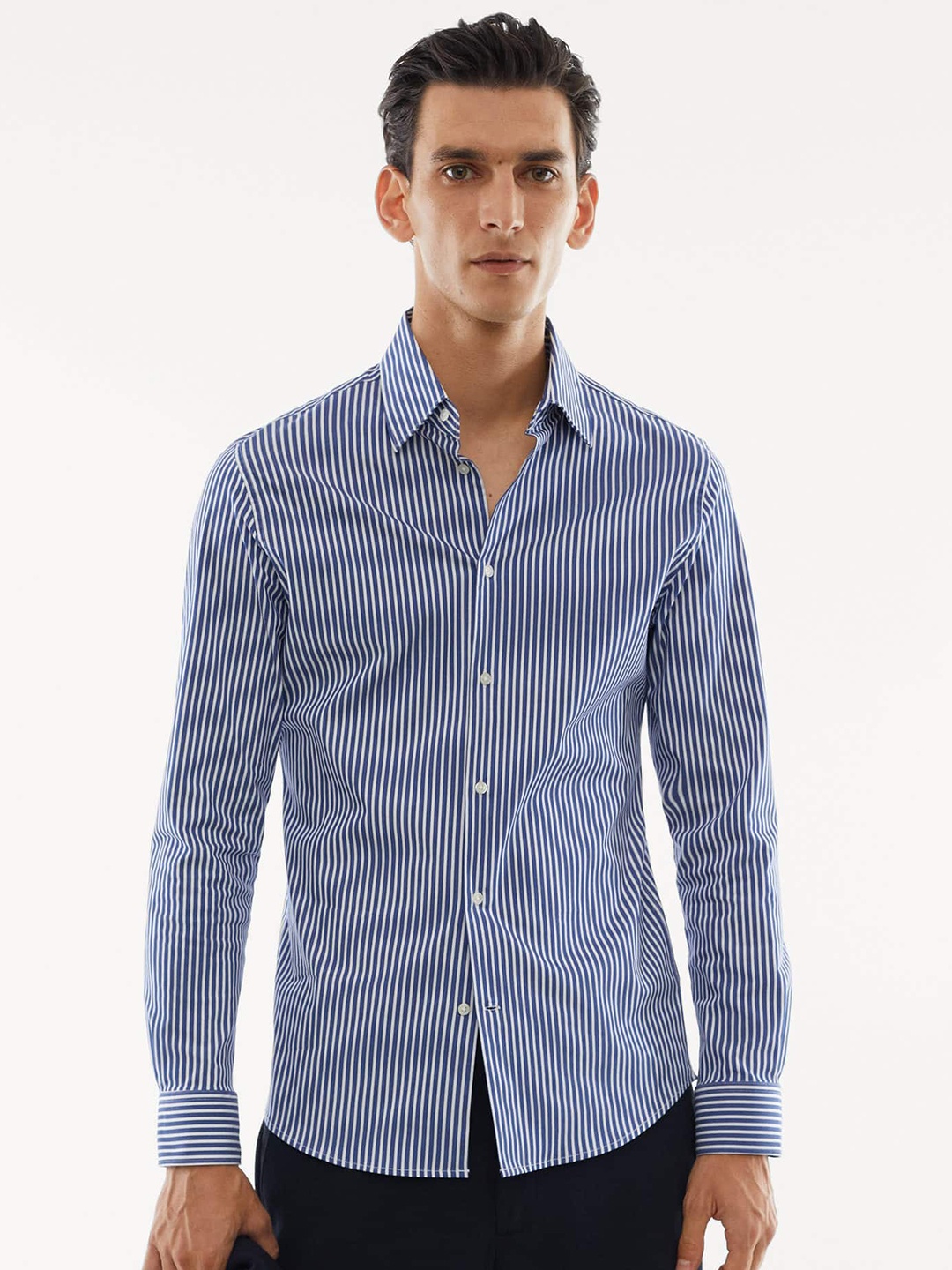 

MANGO MAN Striped Casual Shirt, Blue