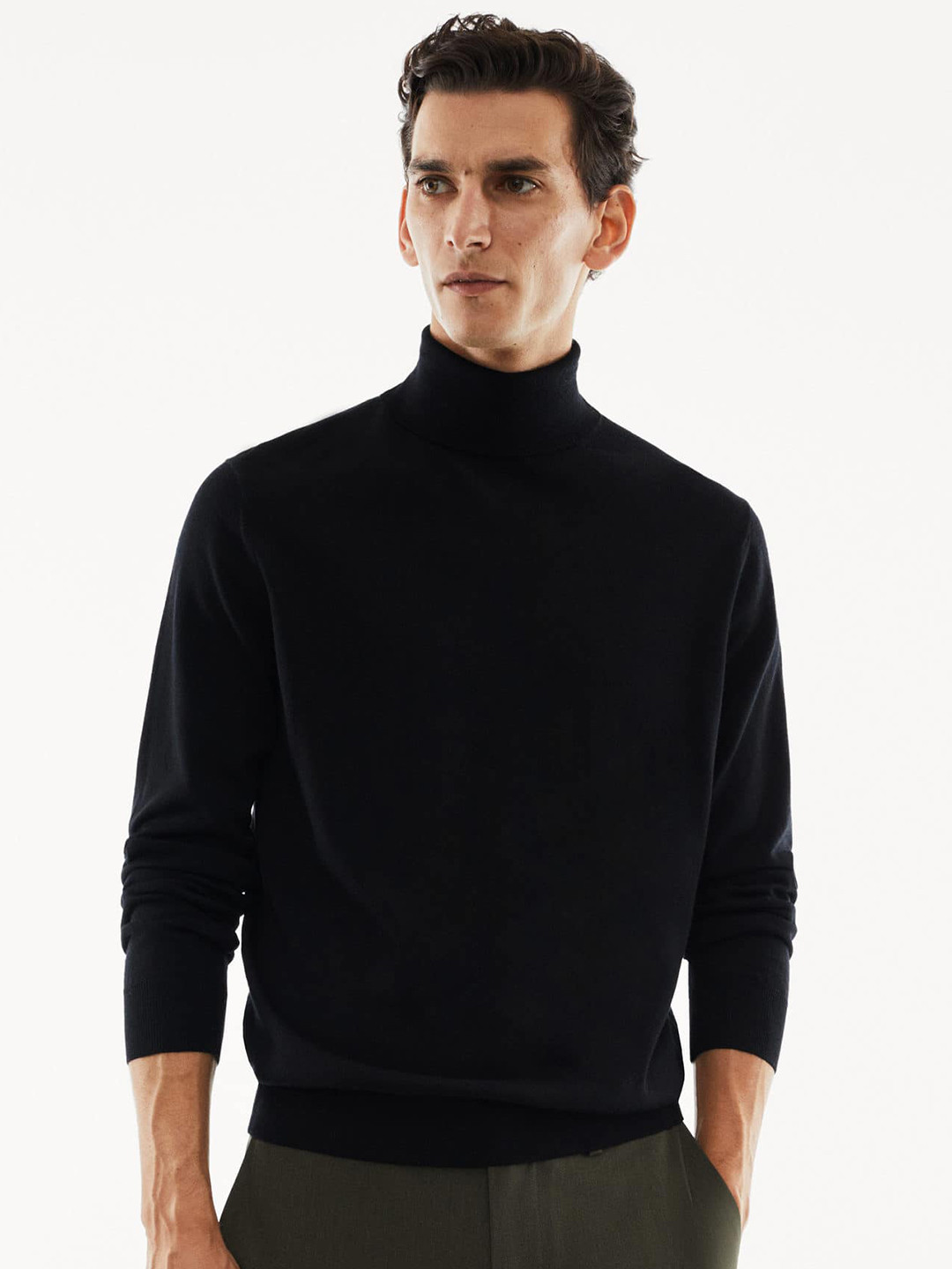 

MANGO MAN High Neck Woollen Pullover, Black