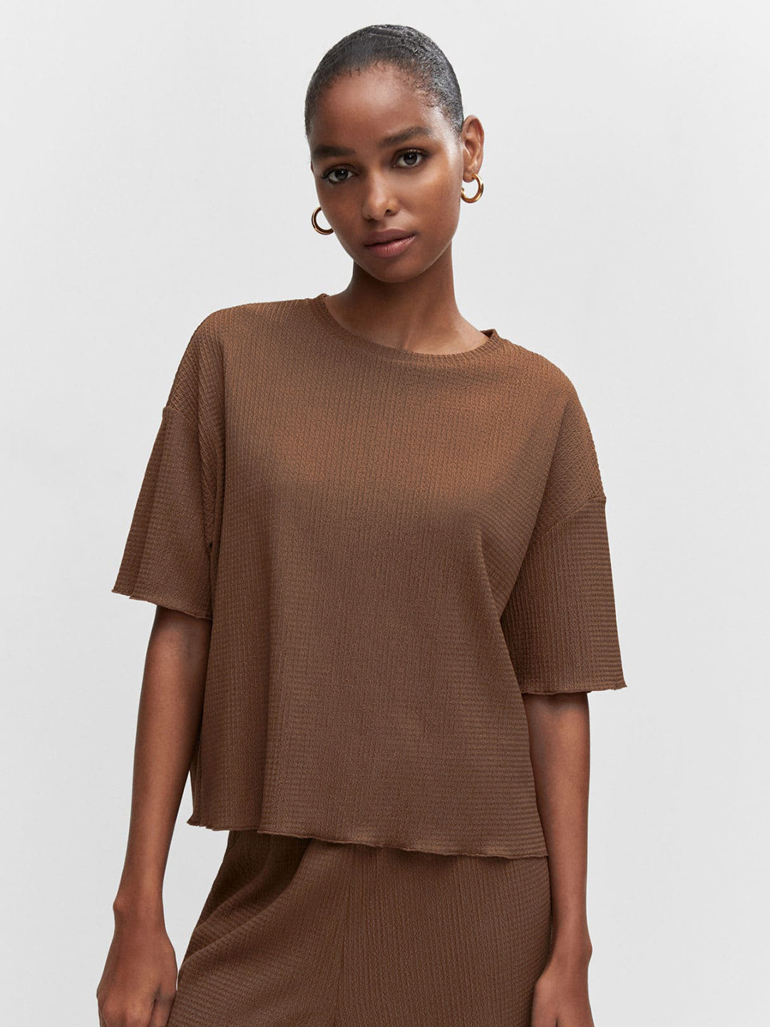 

MANGO Drop-Shoulder Sleeves T-shirt, Rust