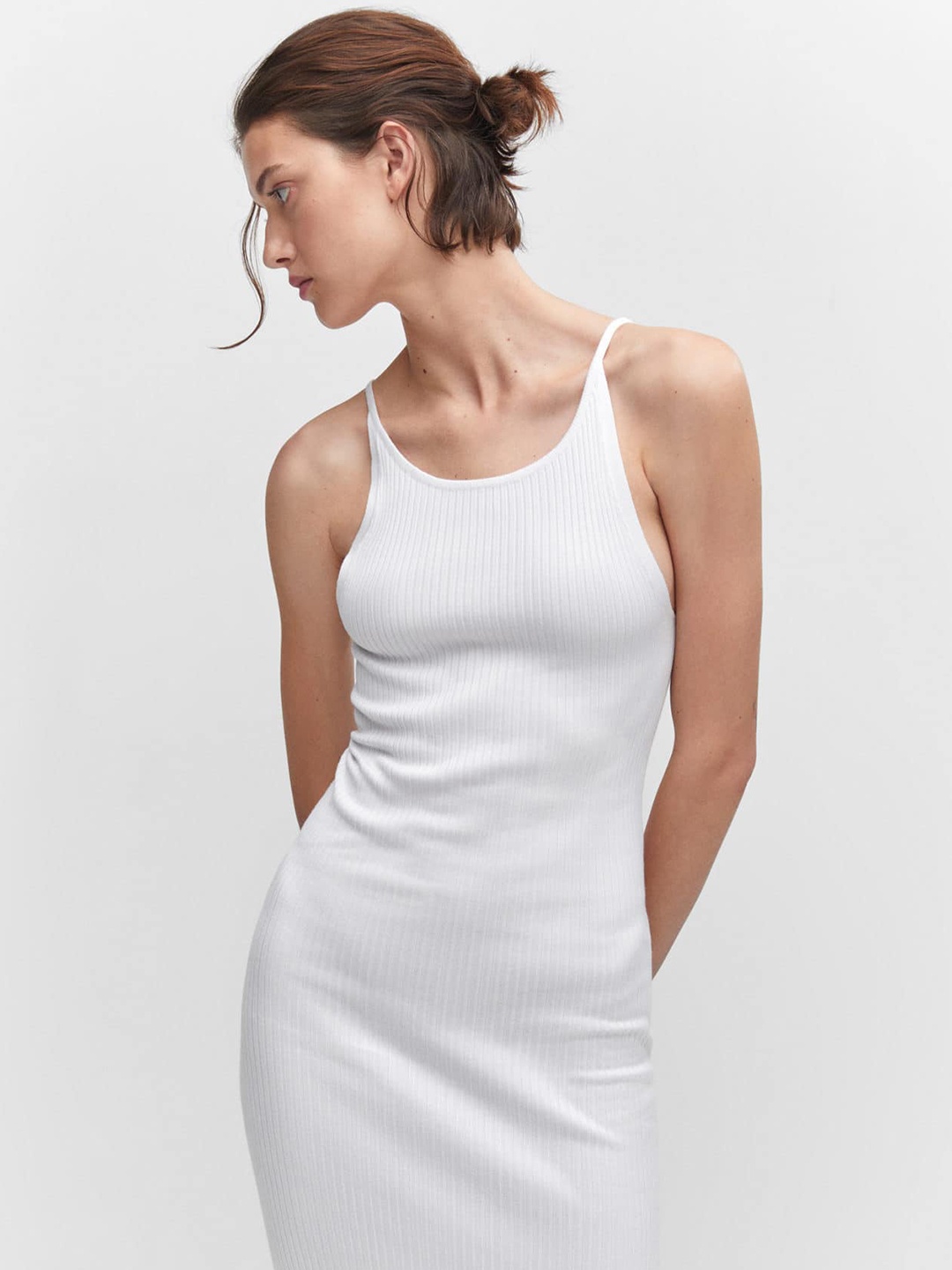 

MANGO Back Slit Ribbed Bodycon Maxi Dress, White